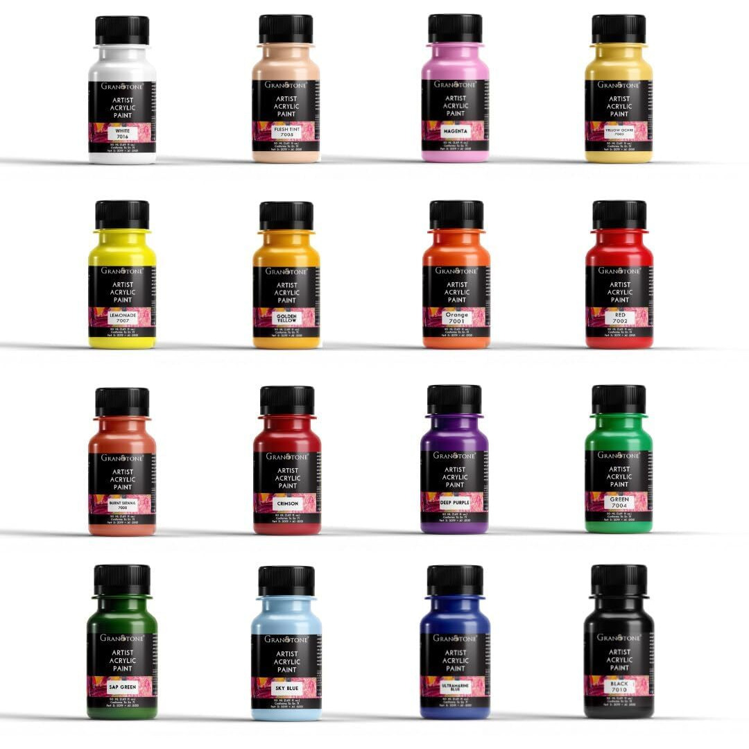 Granotone Artist's Acrylic Paint Set (16 Colors) Water Based Pastels Non-Toxic Fast Drying Acrylic Craft Paints, Ideal For Pro Artists Beginners Hobby Painters & Kids 50 Ml Each, Multicolor