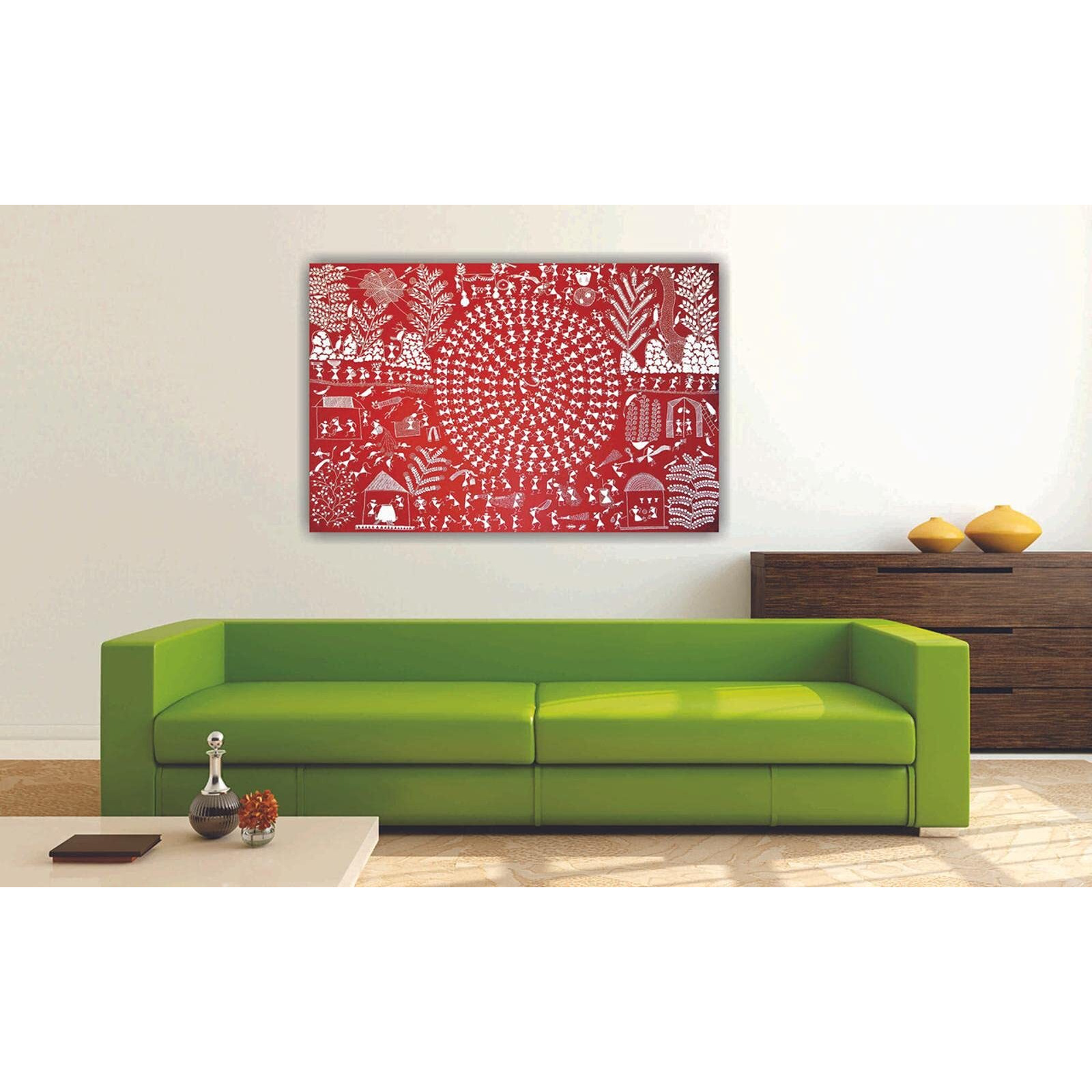 Pixelartz Canvas Painting - Warli Tribal Art | Classic Indian Traditional Art Unframed Painting For Home Dcor (23X15Inches, Medium)