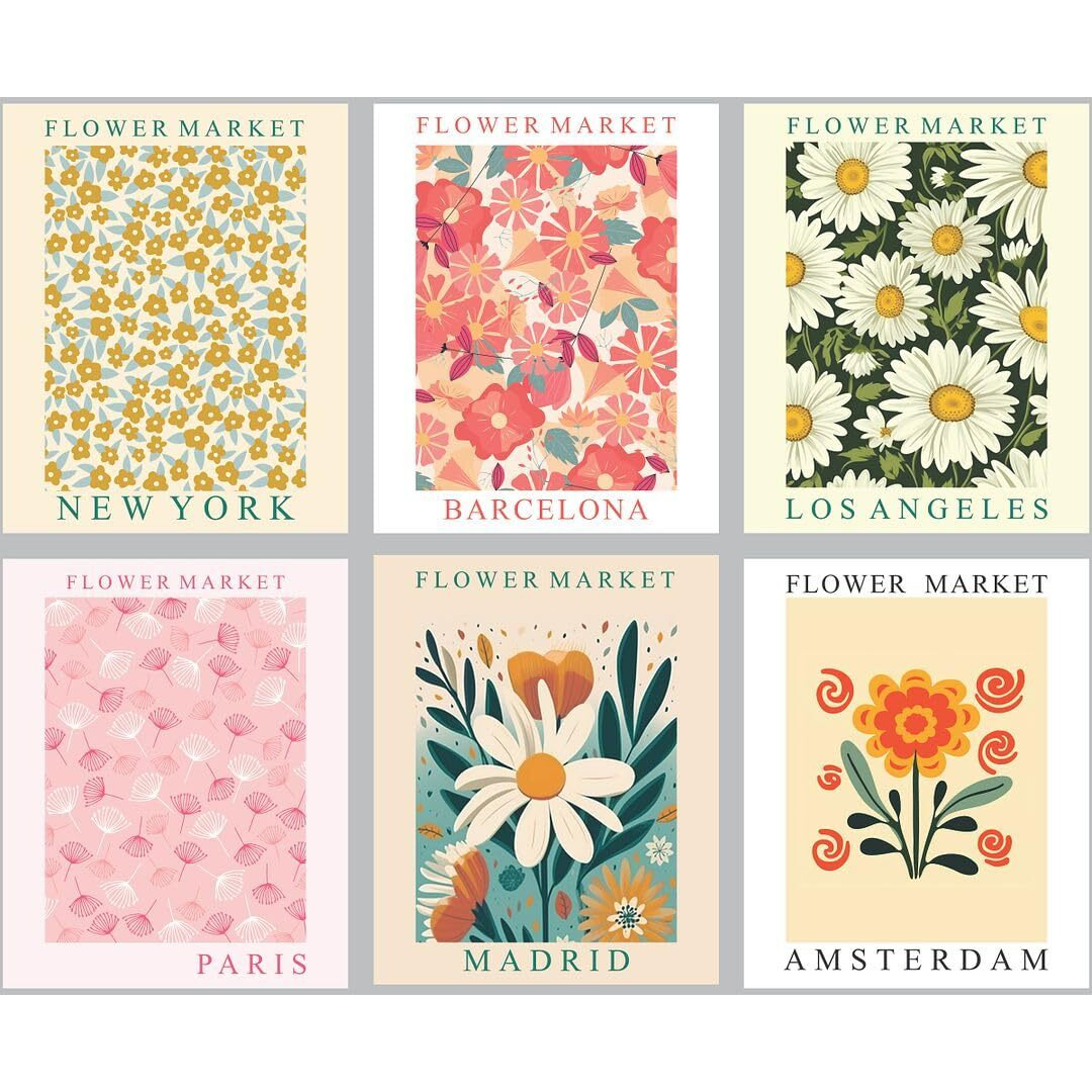 Cvanu Set Of 6 Beautiful Flower Market Botanical Design Printed Aesthetic Wall Art Collage Kit Posters With Glue Dot Tape For Hall| Living Room| Bedroom| Cafe| Shops| Office| Home Wall Decor Item (10Inchx8Inch)_303