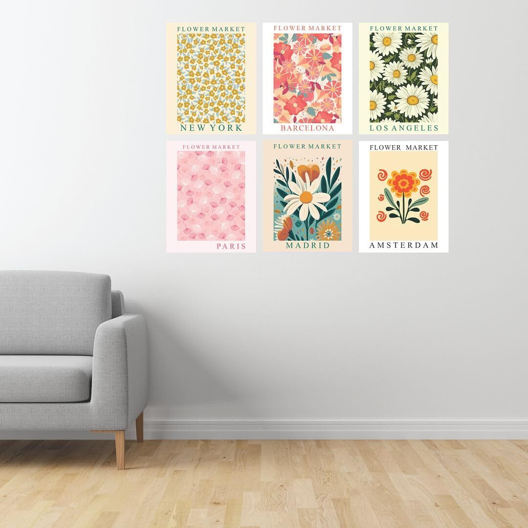 Cvanu Set Of 6 Beautiful Flower Market Botanical Design Printed Aesthetic Wall Art Collage Kit Posters With Glue Dot Tape For Hall| Living Room| Bedroom| Cafe| Shops| Office| Home Wall Decor Item (10Inchx8Inch)_303