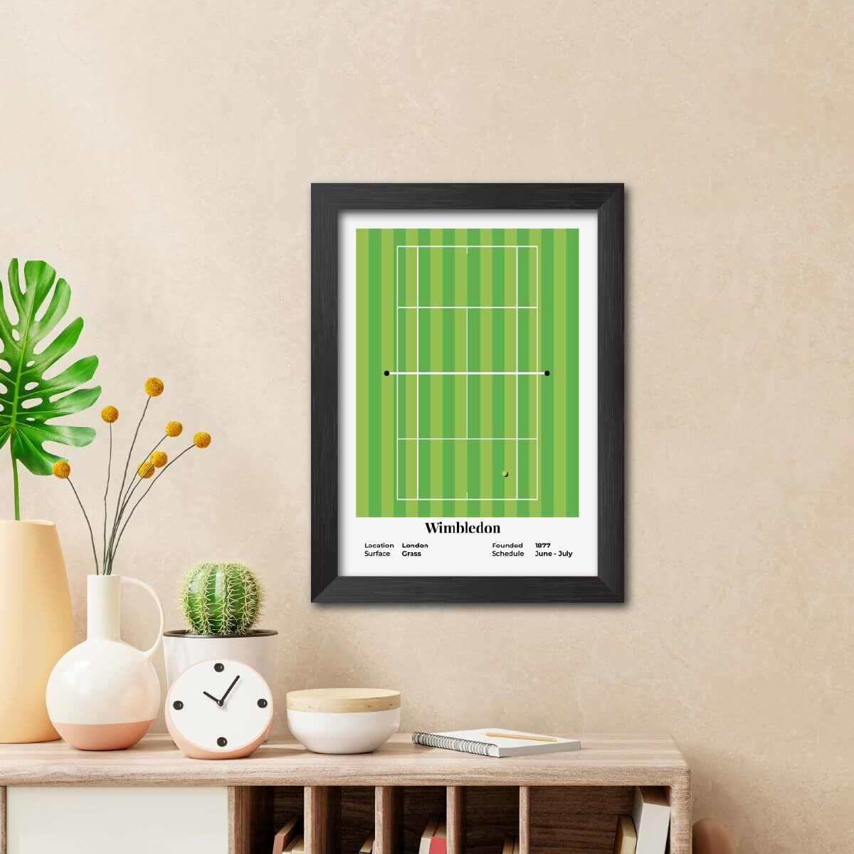 Tenorarts Wimbledon Poster Center Court Print Laminated Photo Framed Painting With Matt Finish Black Textures (9 Inches X 12 Inches)