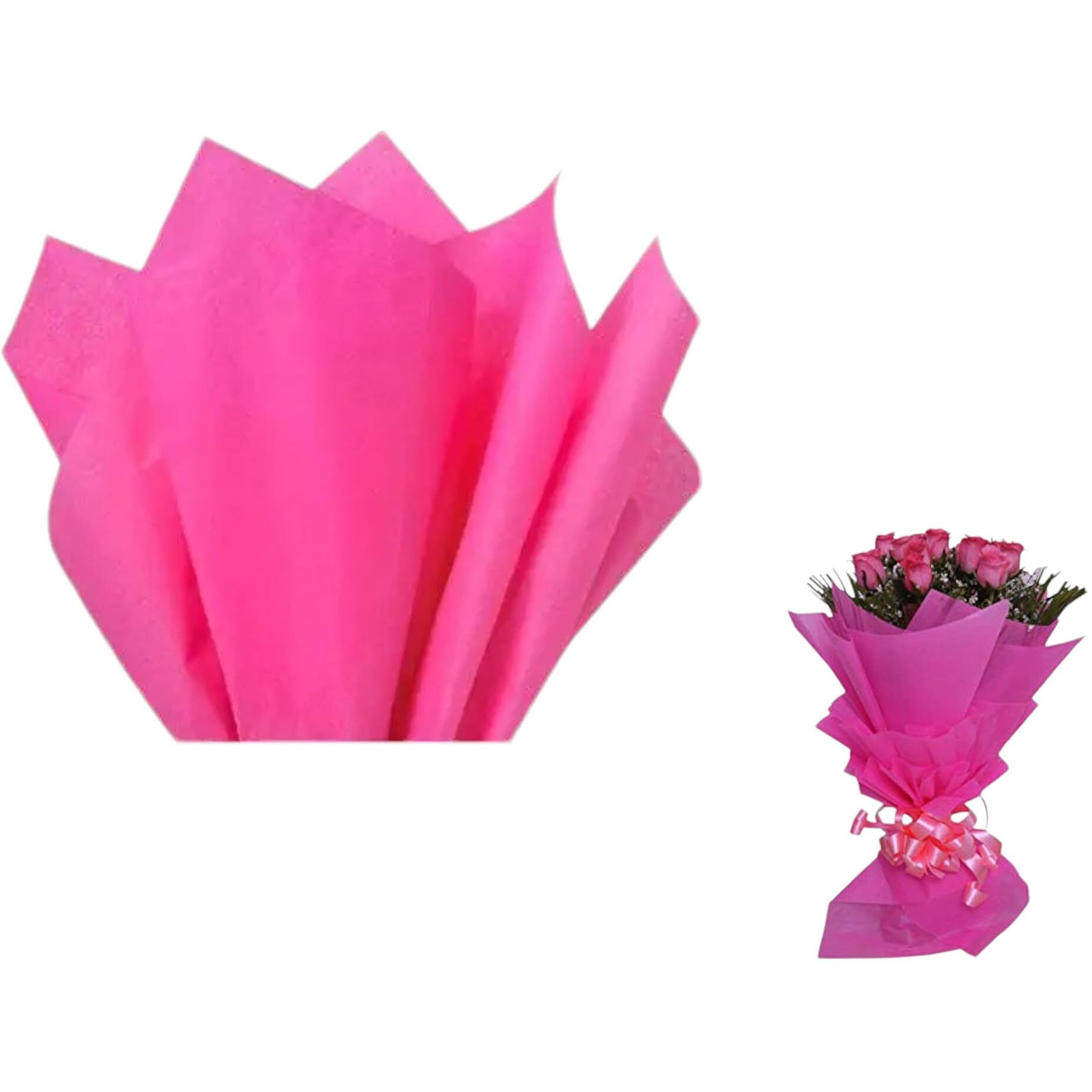 Pandeji 32Cm X 30 Cm Cut Size Non-Woven Sheets For Flowers Wrapping, Flower Bouquet Wrapping Paper Floral Supplies For Fresh Flowers (Dark Pink Color, Pack Of 50 Sheets)