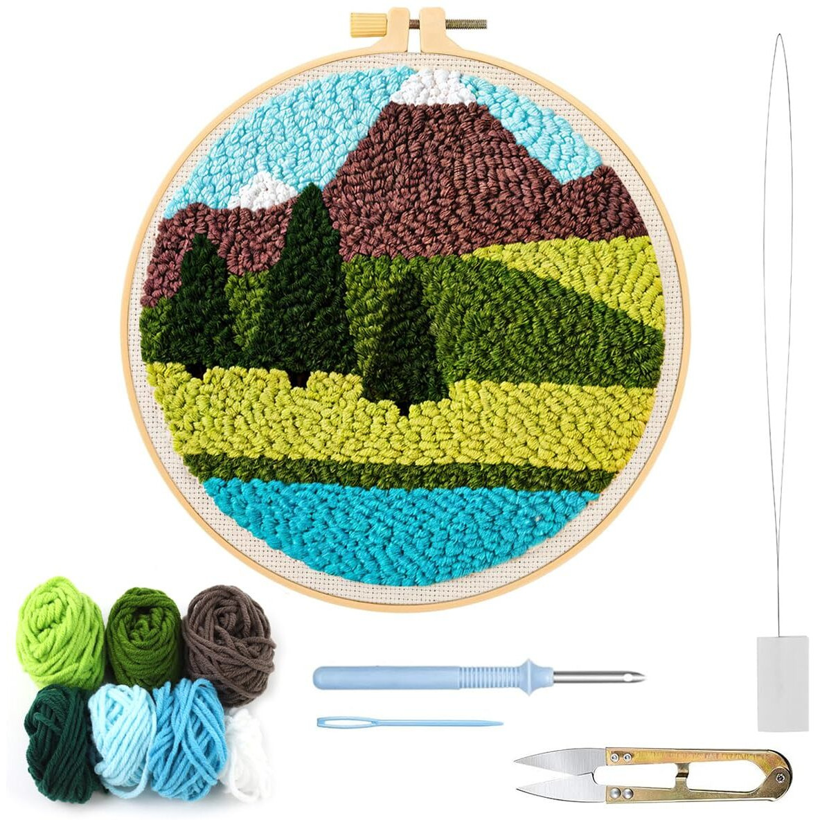 Patpat 20X20Cm Diy Tufting Art Craft Kit Cute Kuro-Mi Punch Needle Kit Embroidery Kit For Beginners Diy Hoop Embroidery Kit With Embroidery Punch Needles, Hoop, Diy Art Kit Gift For Kids Adults