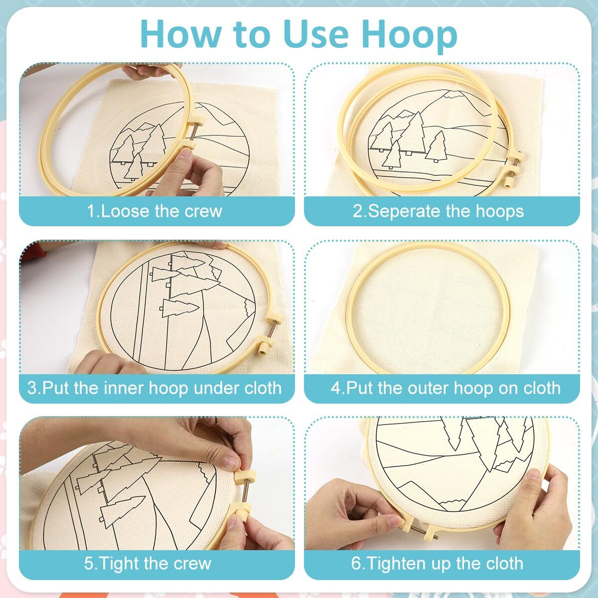 Patpat 20X20Cm Diy Tufting Art Craft Kit Cute Kuro-Mi Punch Needle Kit Embroidery Kit For Beginners Diy Hoop Embroidery Kit With Embroidery Punch Needles, Hoop, Diy Art Kit Gift For Kids Adults