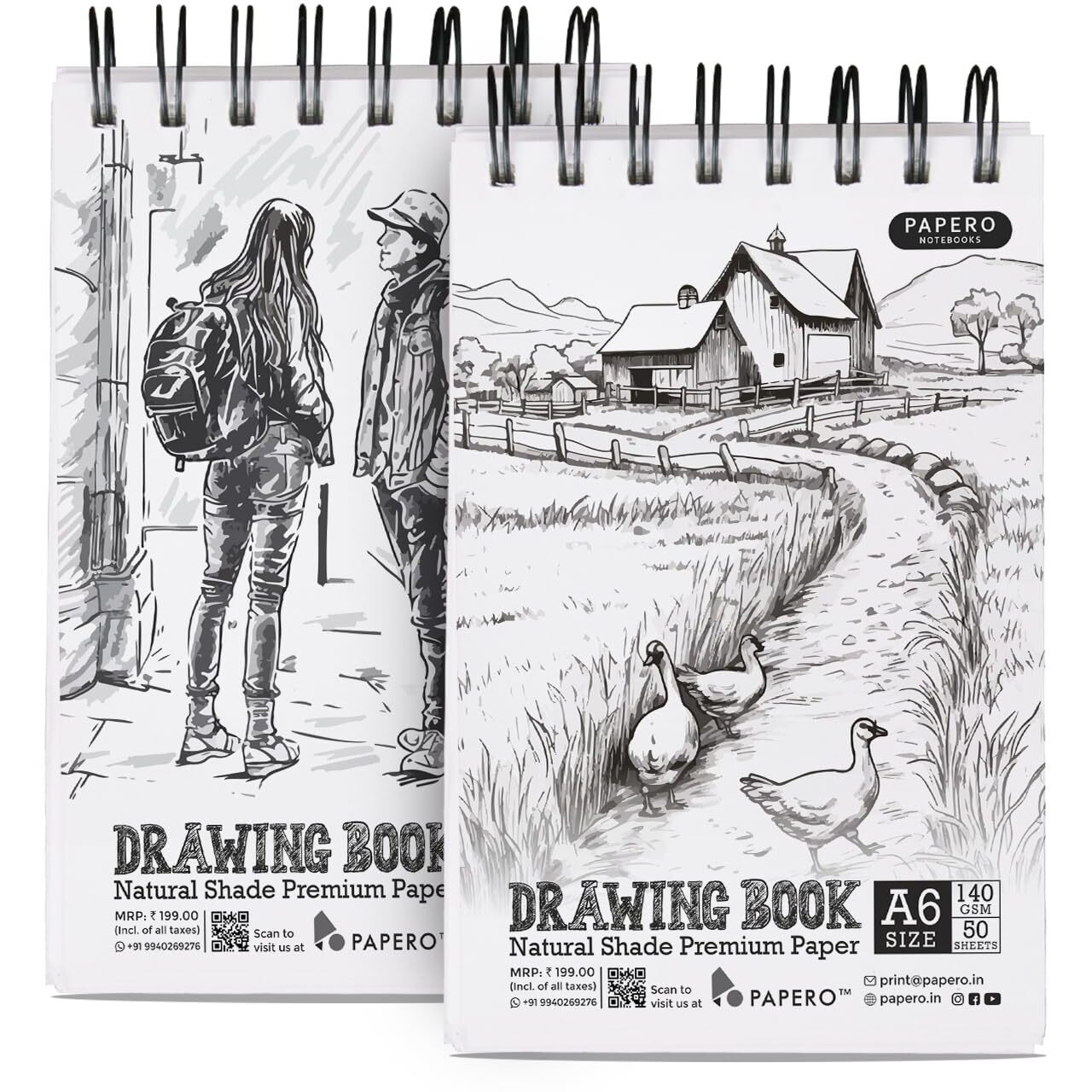 Papero A6 Sketch/Drawing Book  140 Gsm, 100 Pages/50 Sheets, Metal Wire-O Bound  Perfect For Professional Artists, Architects, Kids, And Adults (10.5 X 14.8 Cm) (Pack Of 2) (Collection 2)