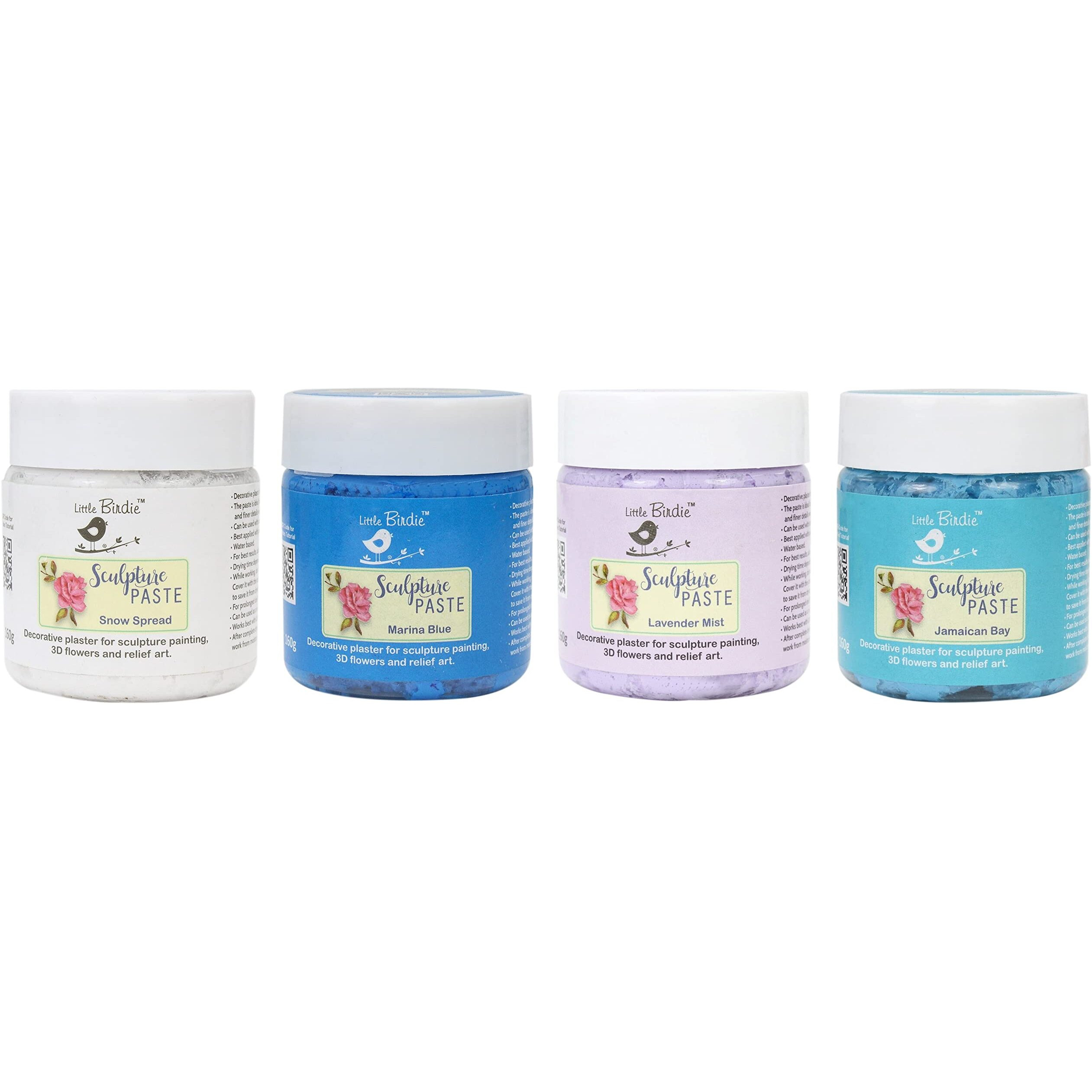 Sculpture Paste 160Gm For Sculpture Painting, 3D Flowers, Relief Art - Snow Spread, Marine Blue, Lavender Mist, Jamaican Bay (Pack Of 4)