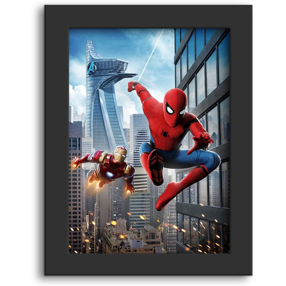Dmcreativitycraft Iron Man And Spiderman Poster With Frame Marvel Posters For Wall Framed Wallpaper With 1 Inch Black Frames For Living Room, Bedroom, Kids, Desk Decor (9 X 12 Inches)