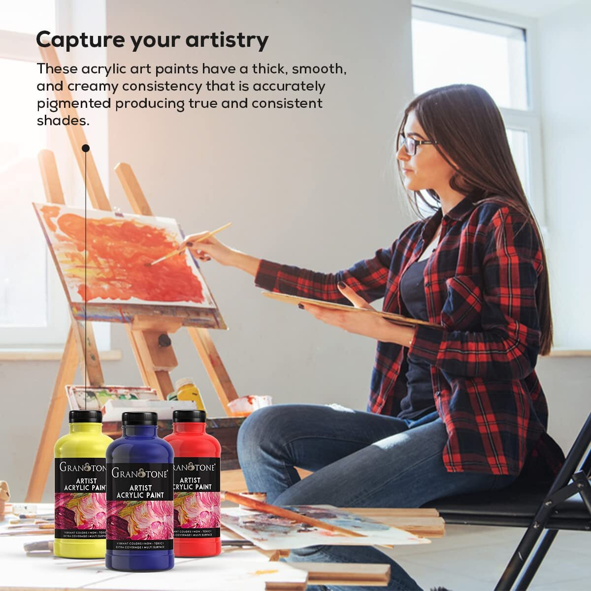 Granotone Acrylic Colour Art And Craft Paint, Diy Paint, Rich Pigment, Non-Craking Paint For Canvas, Wood, Leather, Earthenware, Metal 500 Ml (White)