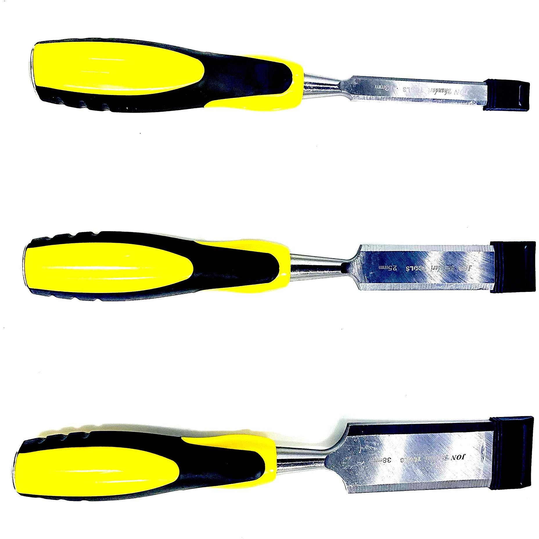 Jon Bhandari Tools Combo Of 3 Premium Wood Chisel 13Mm (1/2"), 25Mm (1"), 38Mm (1-1/2") With Bag For Woodworking And Carving