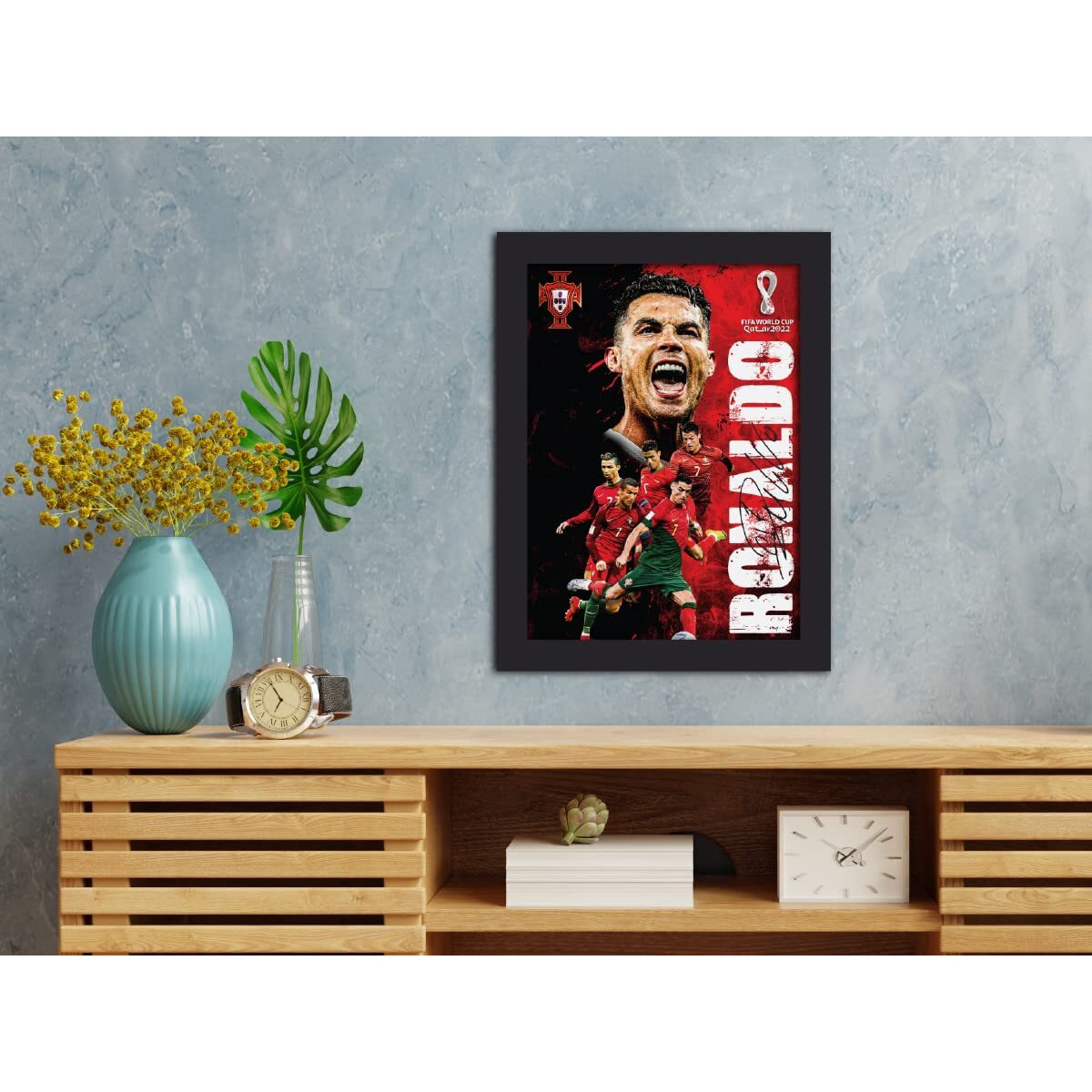Tenorarts Cristiano Ronaldo Poster Portugal Legend Laminated Poster Framed Painting With Matt Finish Black Frame (12 Inches X 9Inches)