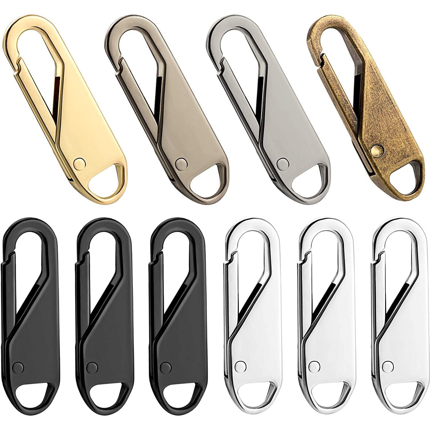 Skymall 10 Pieces Zipper Pull Replacement Zipper Repair Kit Zipper Slider Pull Tab Universal Zipper Fixer Metal Zipper Head (Platinum, Light Gold, Bronze, Black, Silver, Gun-Black,)