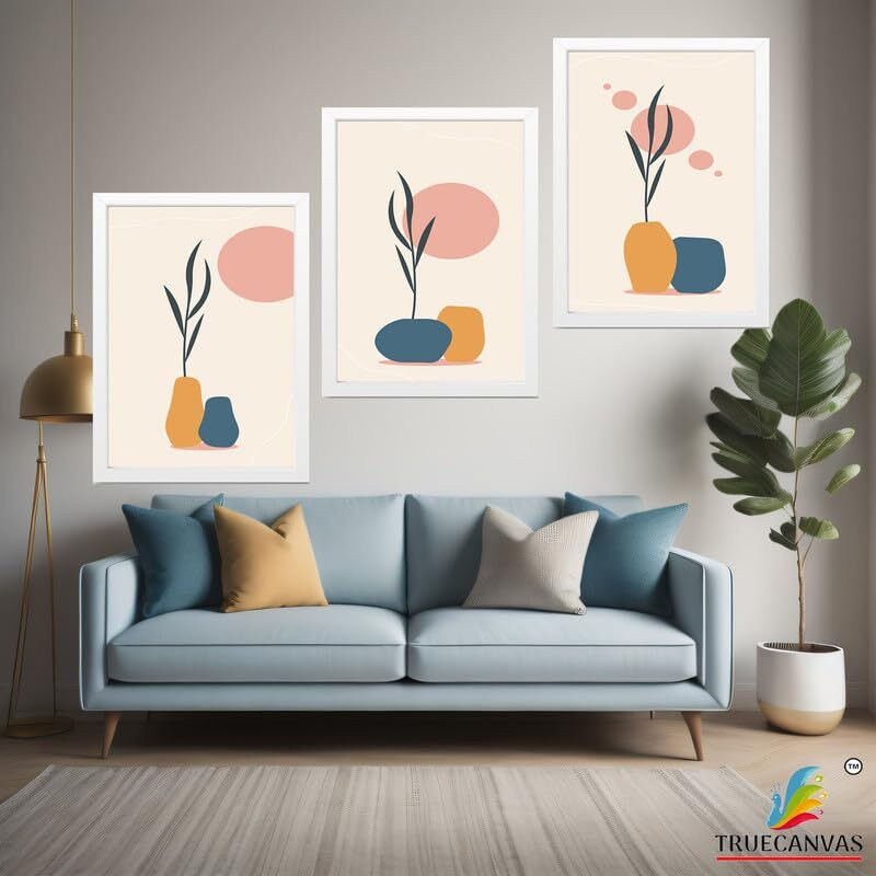 Truecanvas Abstract Hd Print Painting Set Of 3 With Frame For Home, Living Room Gallery & Office, White Frame, Size - 13.50 X 19.50 Inch, Sf381