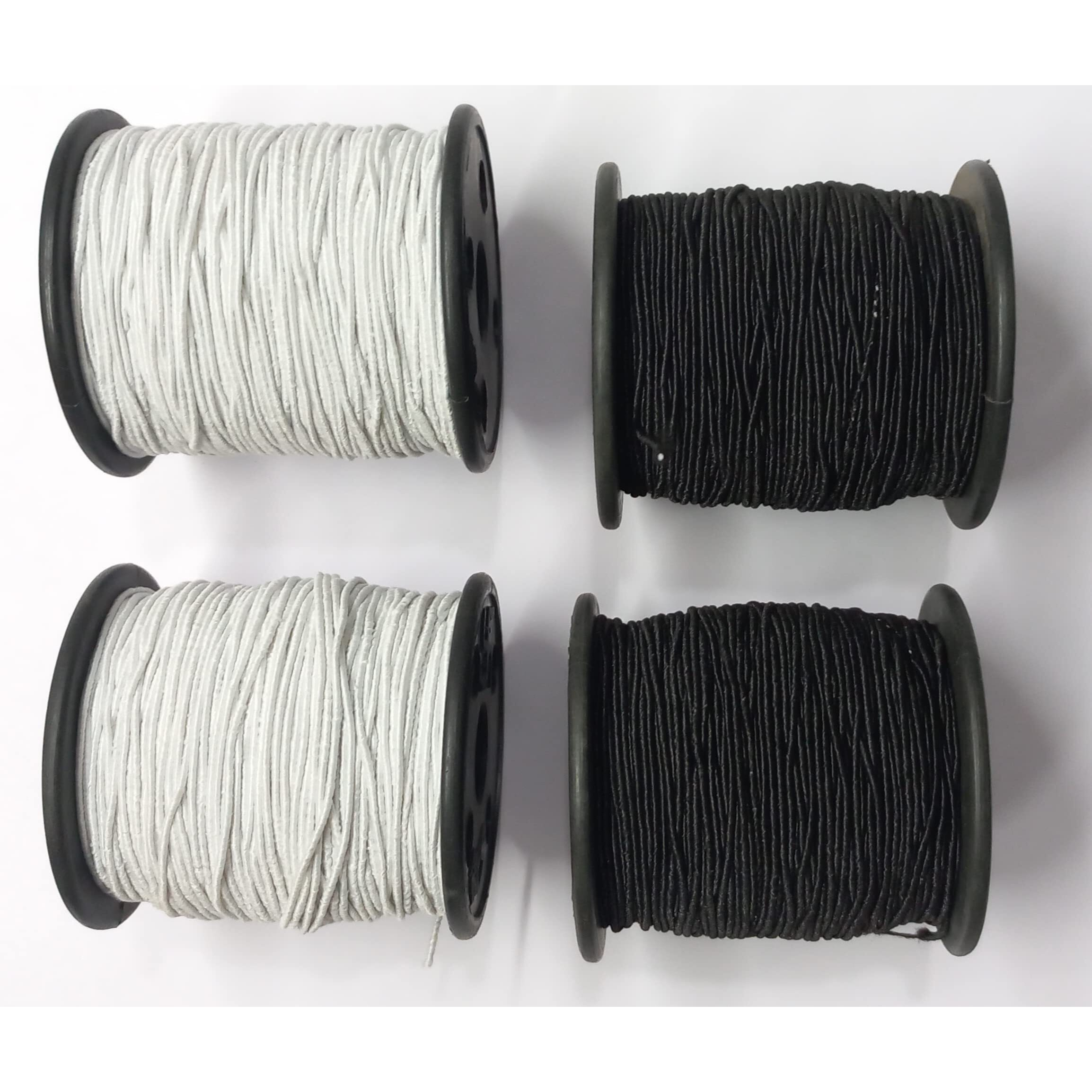 Omx 1Mm Thick Round Elastic Stretchy Rope For Ear Loop Strap For Crafts Diy Sewing Mask, Jewelry Making (Total 320 Mtr, Total 4 Rolls, 80 Mt In 1 Roll, 2 Roll Black & 2 Roll White)