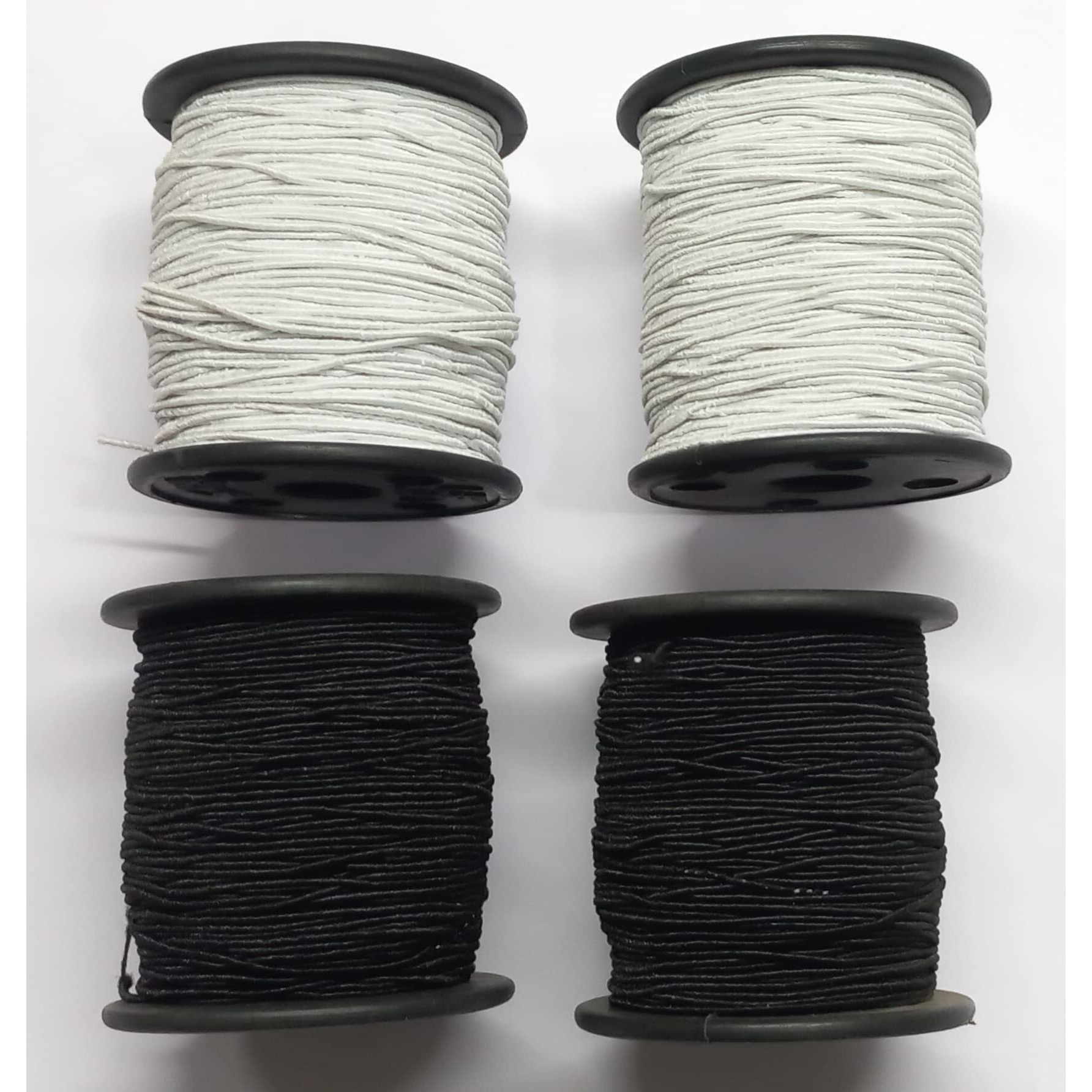 Omx 1Mm Thick Round Elastic Stretchy Rope For Ear Loop Strap For Crafts Diy Sewing Mask, Jewelry Making (Total 320 Mtr, Total 4 Rolls, 80 Mt In 1 Roll, 2 Roll Black & 2 Roll White)