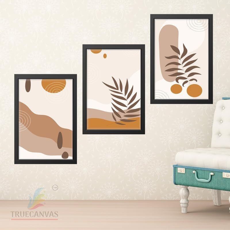 Truecanvas Abstract Hd Print Painting Set Of 3 With Frame For Home, Living Room Gallery & Office, Black Frame, Size - 13.50 X 19.50 Inch, Sf424