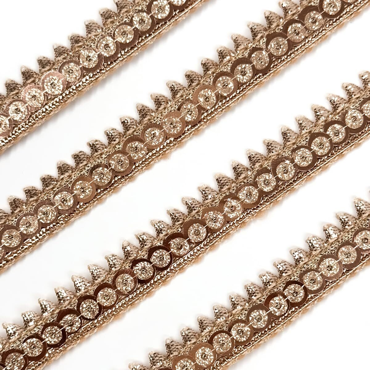 Embroiderymaterial Zari With Shiny Sequence Sitara Gota Patti Lace For Saree Border, Blouse, Dupatta Border, Lehenga, Kurti Etc (18 Meters, Rose Gold, 15Mm Wide)