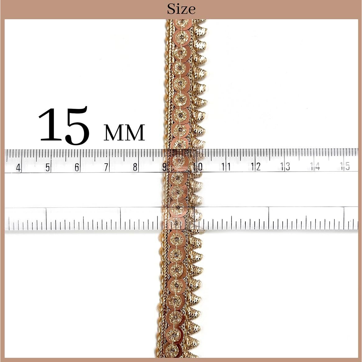 Embroiderymaterial Zari With Shiny Sequence Sitara Gota Patti Lace For Saree Border, Blouse, Dupatta Border, Lehenga, Kurti Etc (18 Meters, Rose Gold, 15Mm Wide)