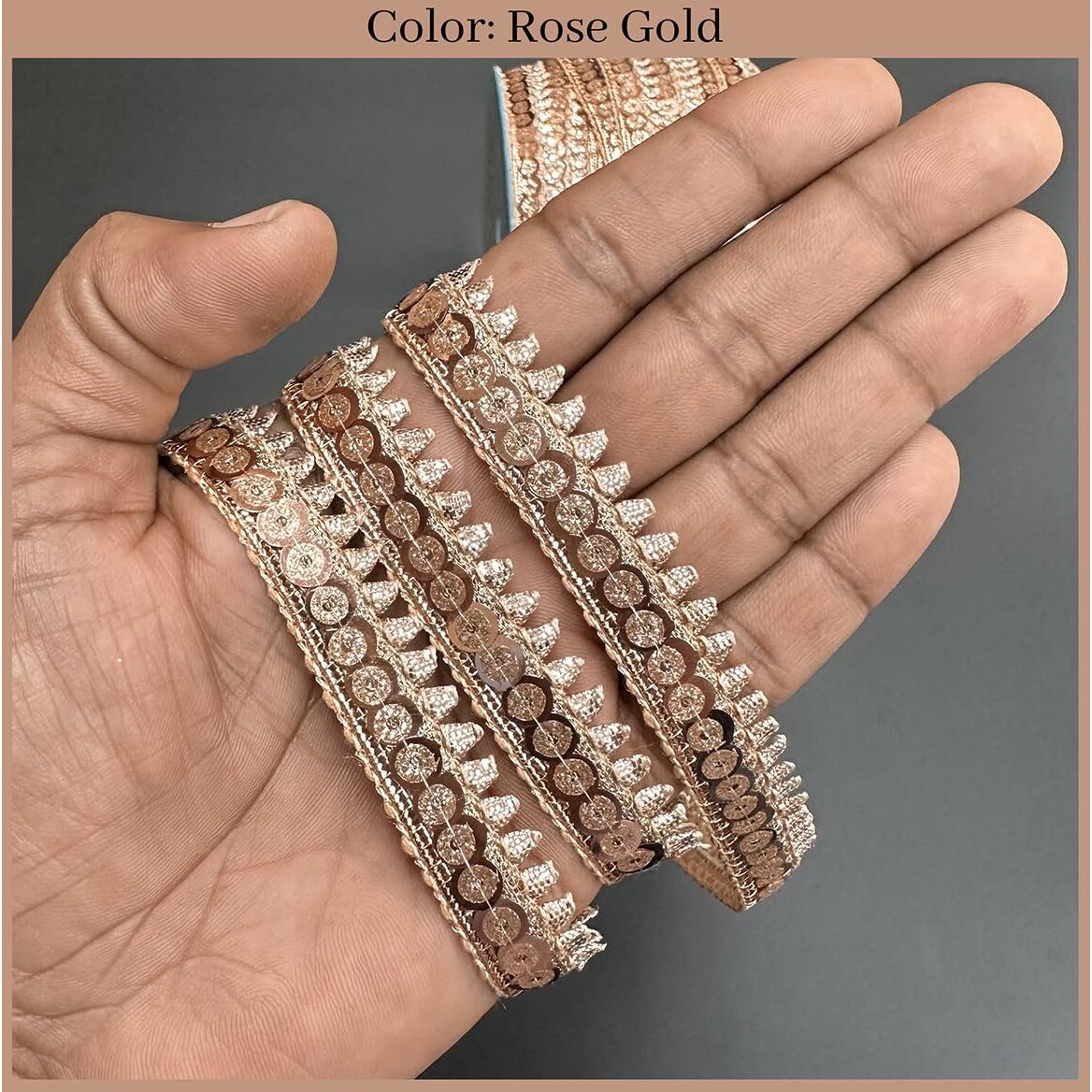 Embroiderymaterial Zari With Shiny Sequence Sitara Gota Patti Lace For Saree Border, Blouse, Dupatta Border, Lehenga, Kurti Etc (18 Meters, Rose Gold, 15Mm Wide)