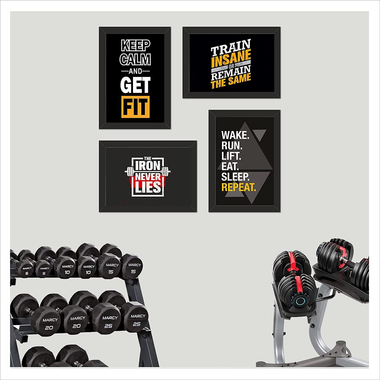 Printelligent Inspirational, Motivational Gym Quotes Framed Poster Set Of 4 Size (8.25 X 11.75 Inches) (Art Deco_05)