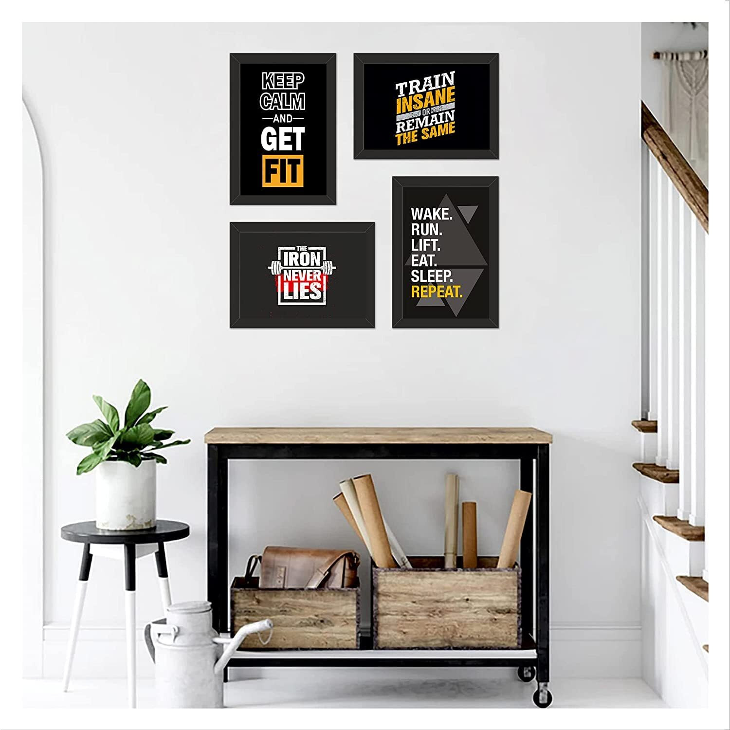 Printelligent Inspirational, Motivational Gym Quotes Framed Poster Set Of 4 Size (8.25 X 11.75 Inches) (Art Deco_05)