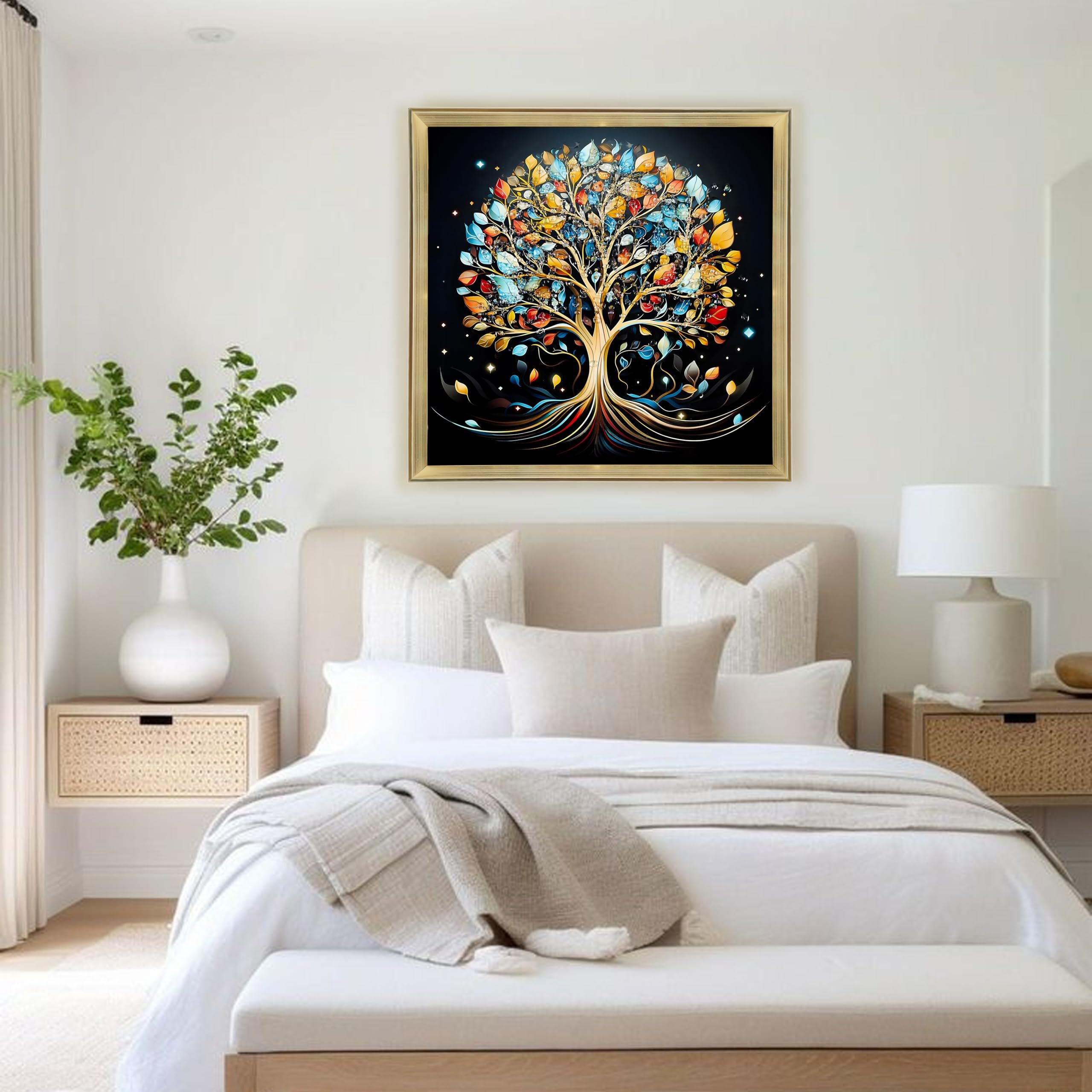Amazon Brand - Umi Framed Colourful Tree Of Life Wall Painting For Wall Decor Floral Wall Hanging Esthetic Painting For Living Room Bedroom Housewarming Gift Office - 40X40Cm