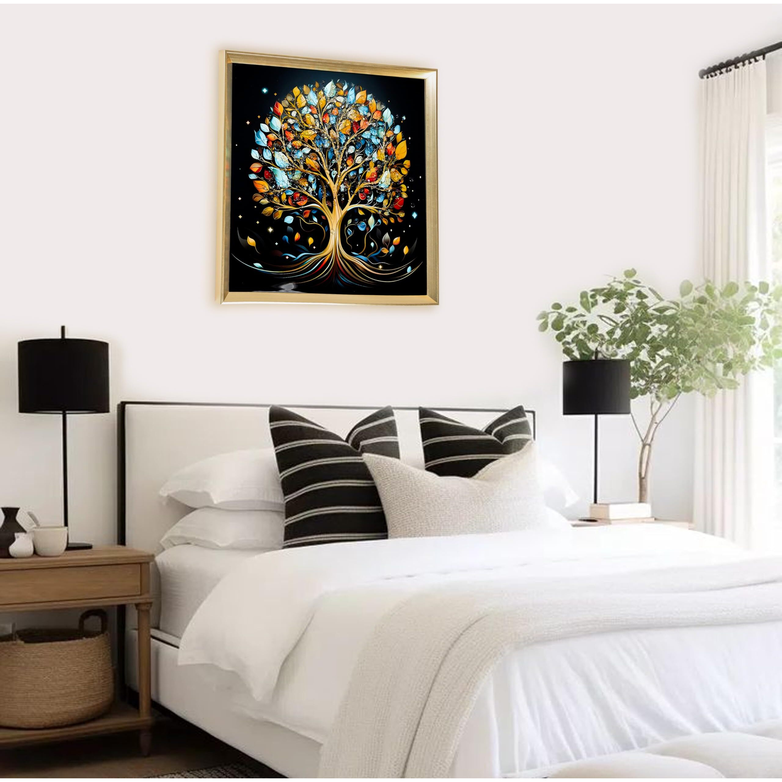 Amazon Brand - Umi Framed Colourful Tree Of Life Wall Painting For Wall Decor Floral Wall Hanging Esthetic Painting For Living Room Bedroom Housewarming Gift Office - 40X40Cm