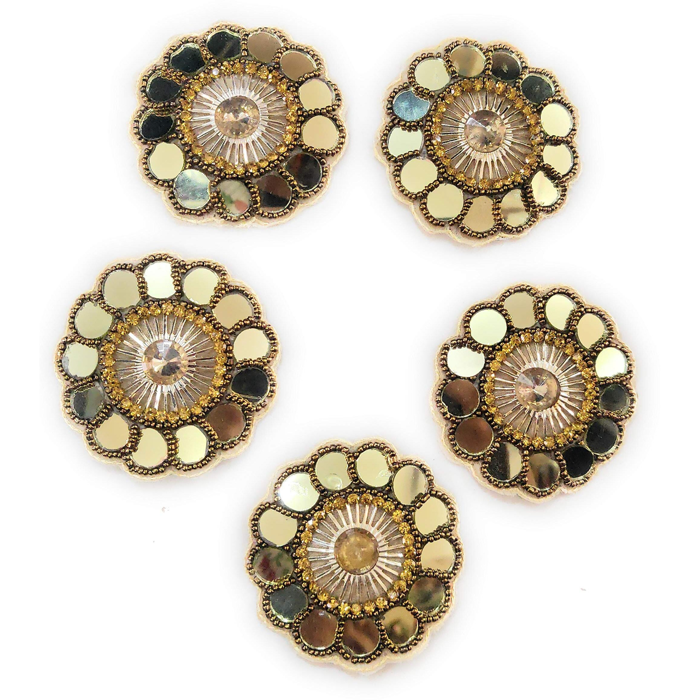 Fressia Fabrics 5 Pcs Sew On Glue On Fabric Patches Embroidery Applique Decoration For Clothes Dress Material Saree Suit Kurti Gown, Art & Craft, Diy Decor - Gold