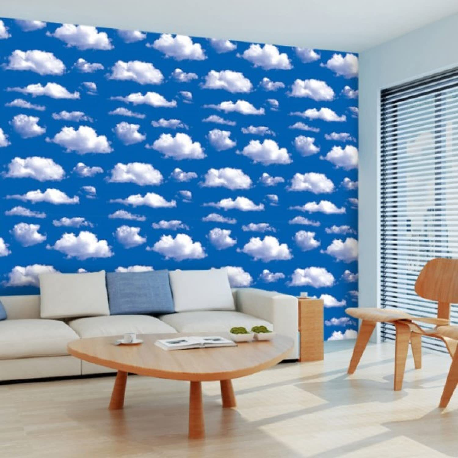 Jaamso Royals Blue Sky White Cloud Natural Self Adhesive Peel And Stick Home Decor Wallpaper (400 Cm X 45 Cm Covering 18 Sq Feet)