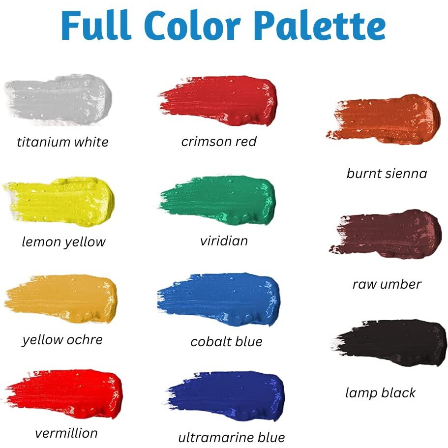 Wynhard Acrylic Paint Set Acrylic Painting Kit Canvas Painting Kit Acrylic Colours Paints Tubes Set 12Ml Acrylic Tube Paint Set Painting Colours 12 Color Set, Multicolor