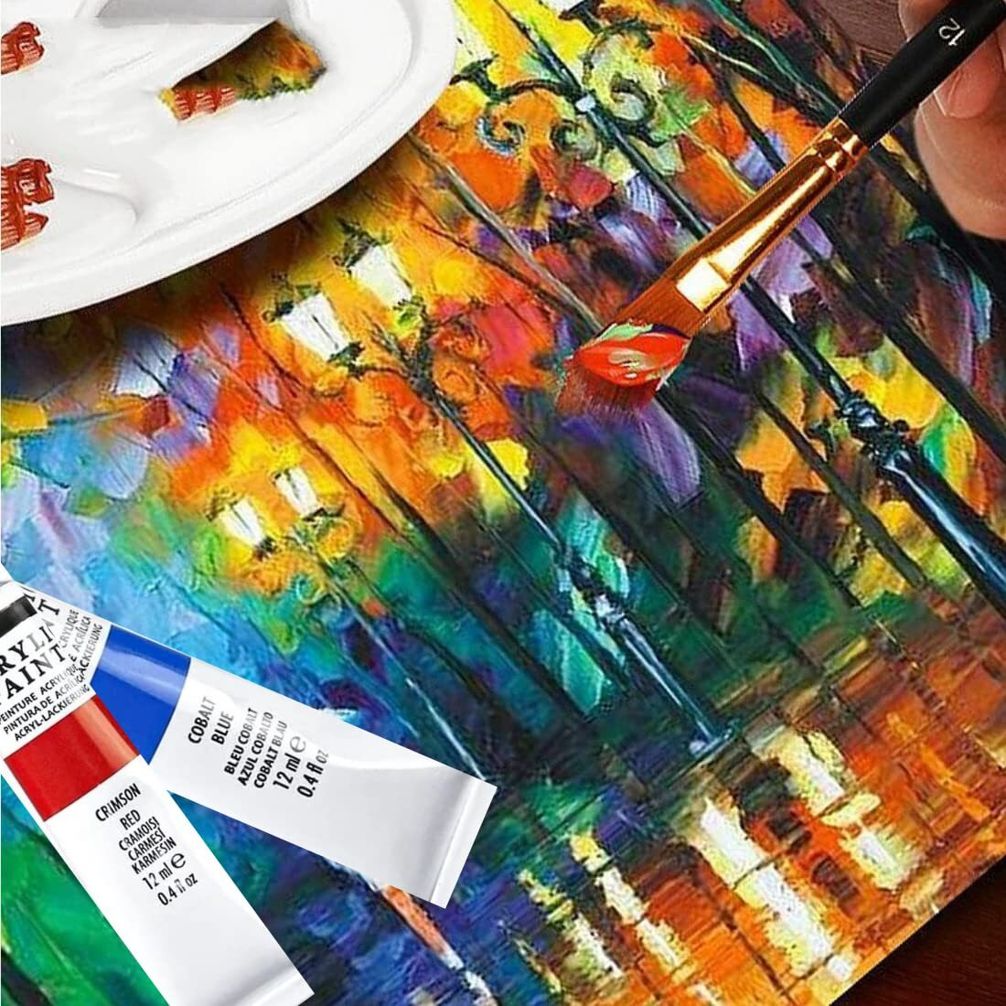 Wynhard Acrylic Paint Set Acrylic Painting Kit Canvas Painting Kit Acrylic Colours Paints Tubes Set 12Ml Acrylic Tube Paint Set Painting Colours 12 Color Set, Multicolor