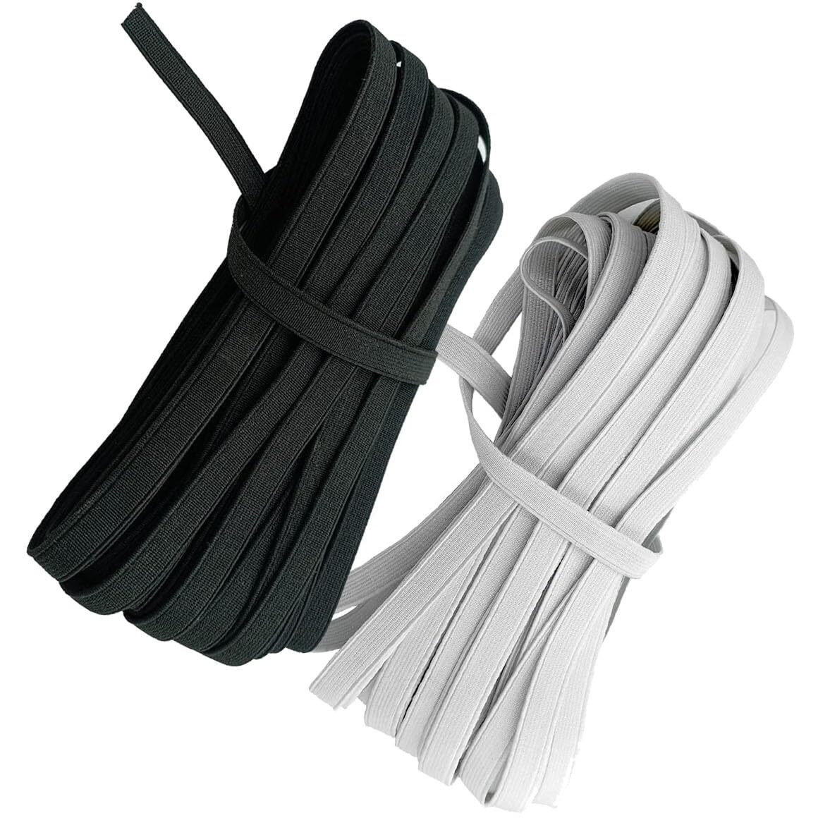 Aakriti 6Mm Elastic Black 10 Meter And White 10 Meter Woven Elastic/Polyester Elastic Used For Sewing, Stitching, Tailoring, Elastic Pants And Other Diy Items Mask Making Elastic (20 Meter)