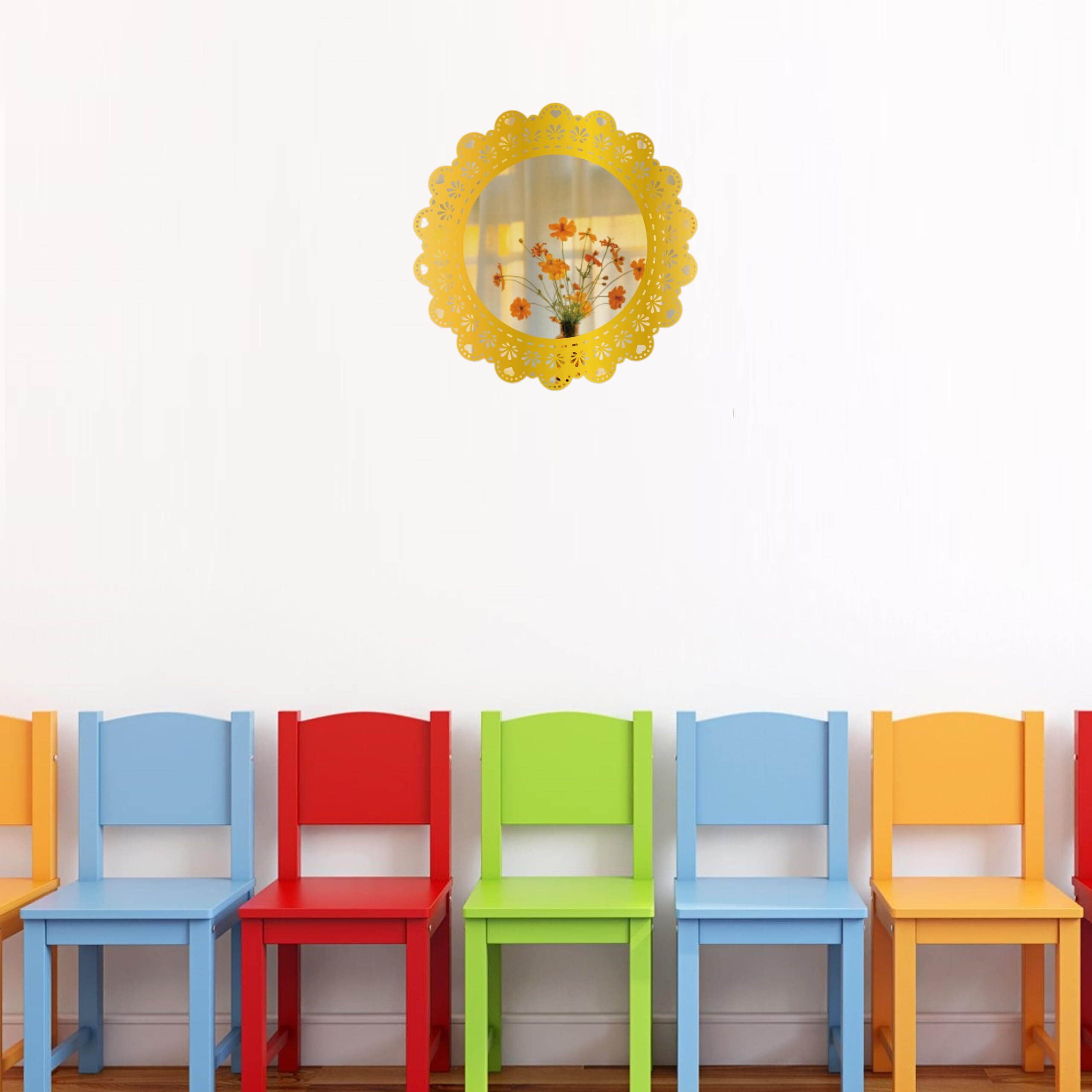Indian Royals Small Heart In Gold Round Wall Acrylic Mirror Sticker Design Self Adhesive (25 Cm X 25 Cm)