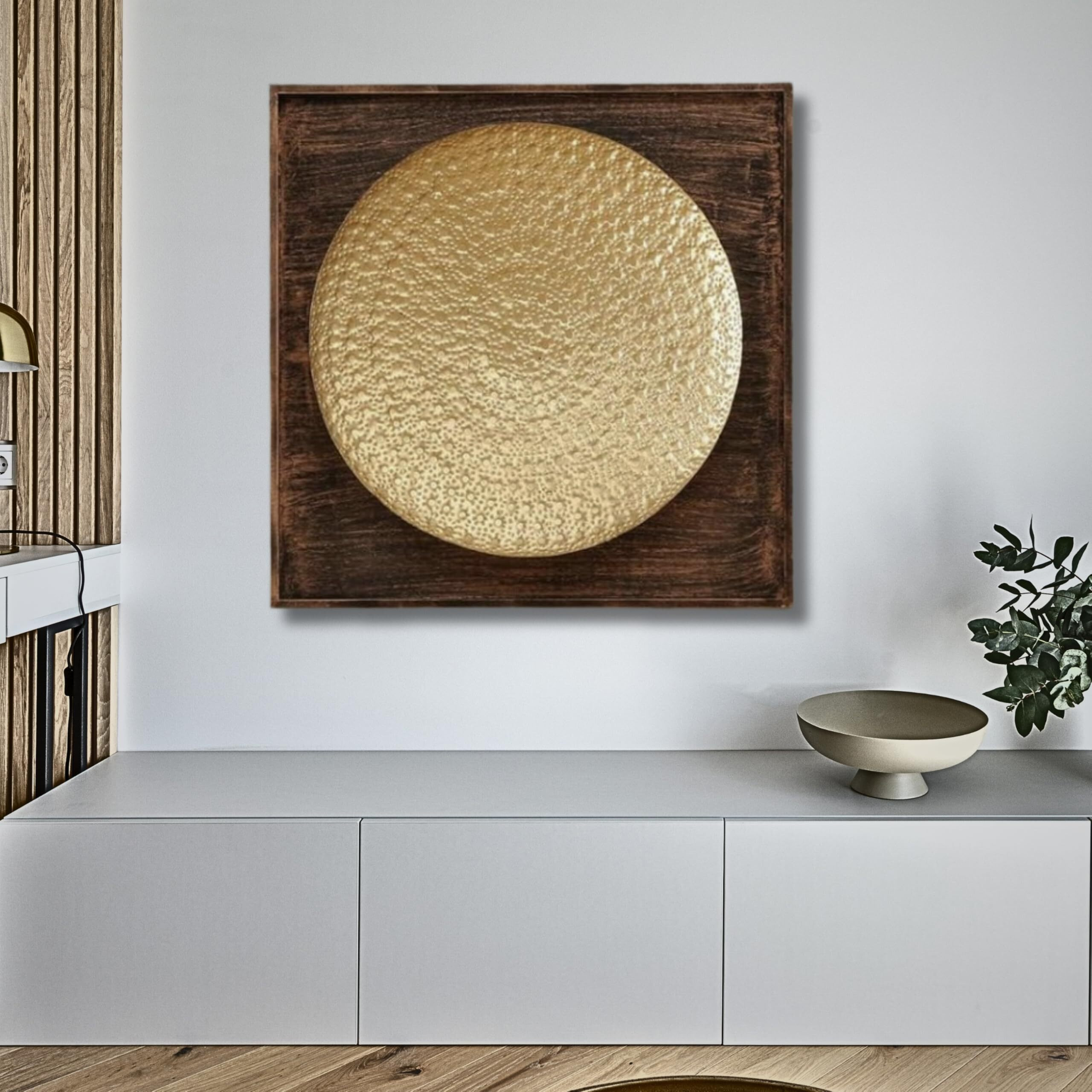 Kra Kraftee Wooden Fiber Frame With Metal Abstract/Wall Sculptures/Wall Hanging/Wall Art Multicolor For Home Decoration/Living Room/Office/Cafe/Bedroom Etc (Gold, Medium)