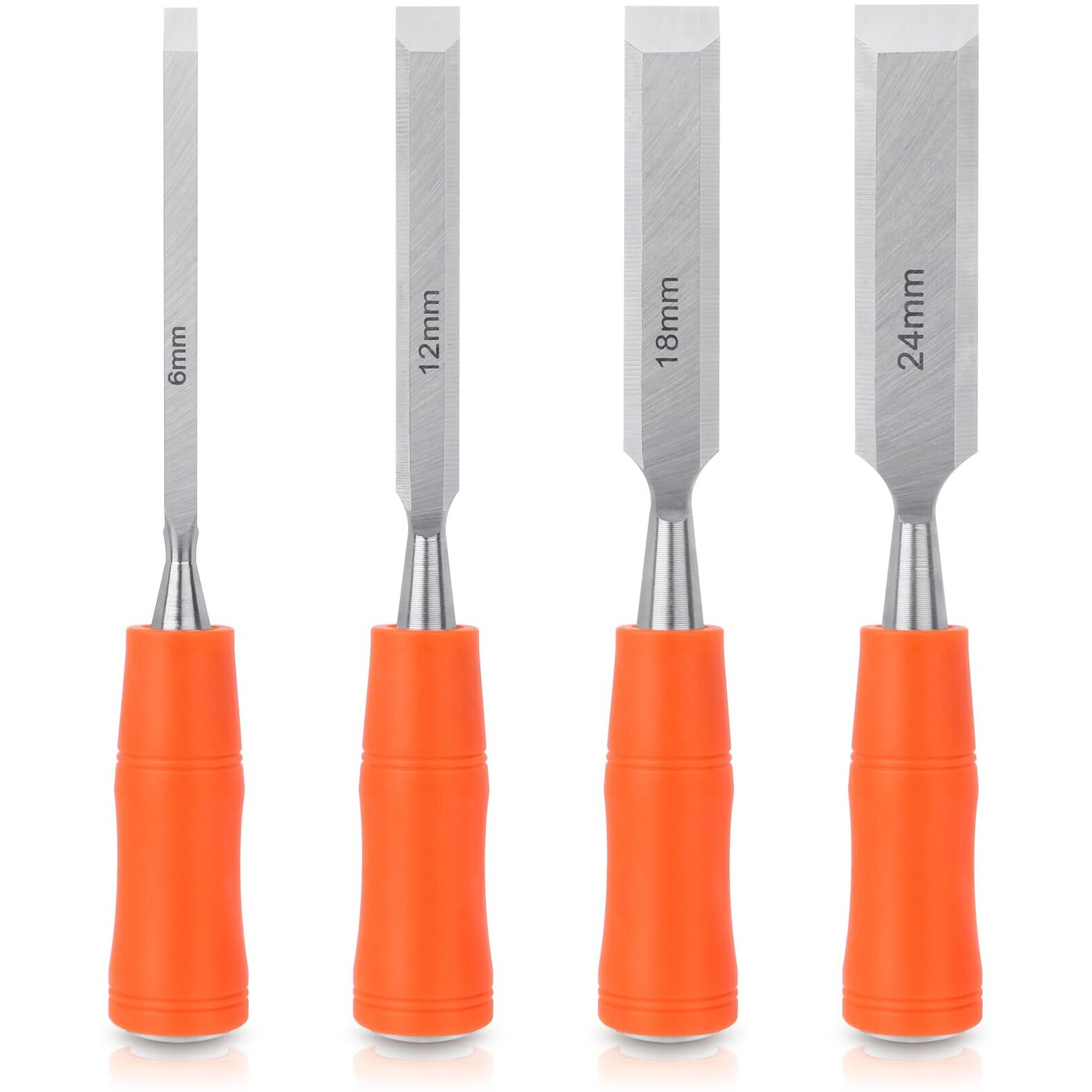 Serplex 4Pcs Woodwork Chisel Set Mortise Chisels Tools Set, Wood Chisels For Woodworking With Steel Hammer End, Wood Tools Chisel Set Woodworking With Anti-Slip Handle, 6Mm, 12Mm, 18Mm, 24Mm