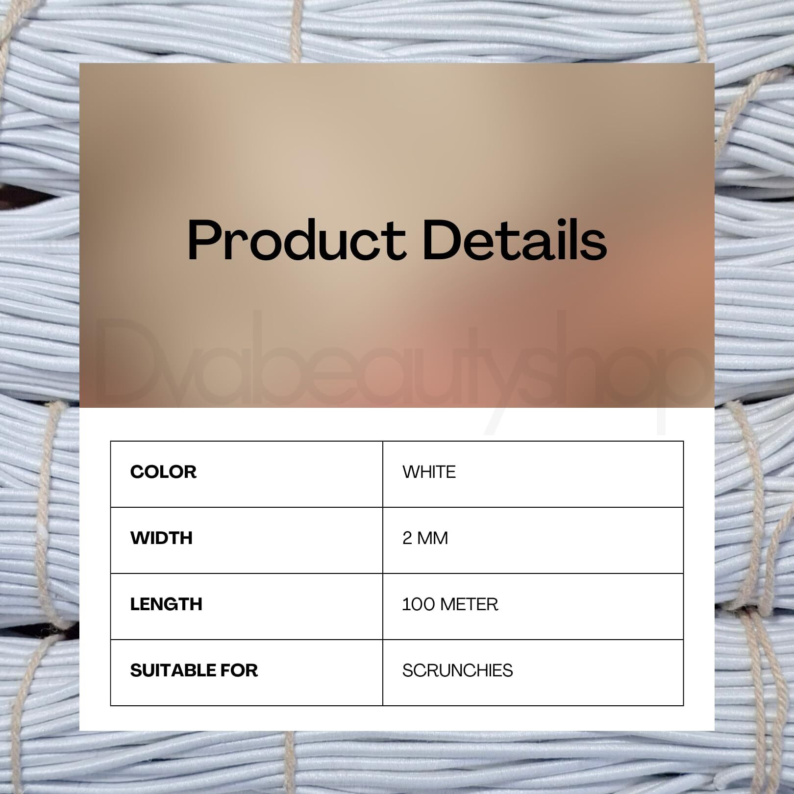 Dvabeautyshop Round Elastic Band For Scrunchies Making, 100 M Length, 1.5-2.0 Mm Width, Strong And Stretchy (White)