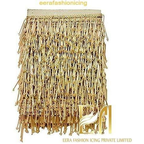 Eerafashionicing 9.5Mtr Golden Tessals Laces With 2 Pink Button For Dresses, Sarees, Lehenga, Suits, Bags, Decorations, Borders, Crafts ( Combo Laces With Button)