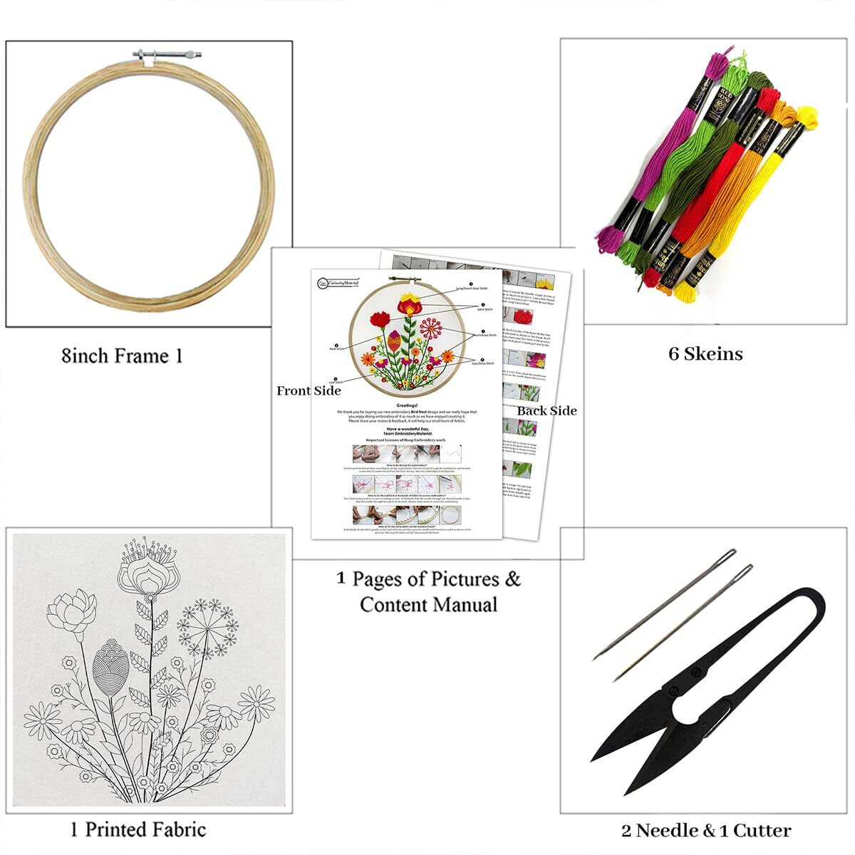 Embroiderymaterial Kit For Beginners & Kids To Learn Basic Cross Stitch Embroidery/Digital Printed Cloth Fabric, Instructions Papers, Threads & Needles All Materials Included, Multicolor
