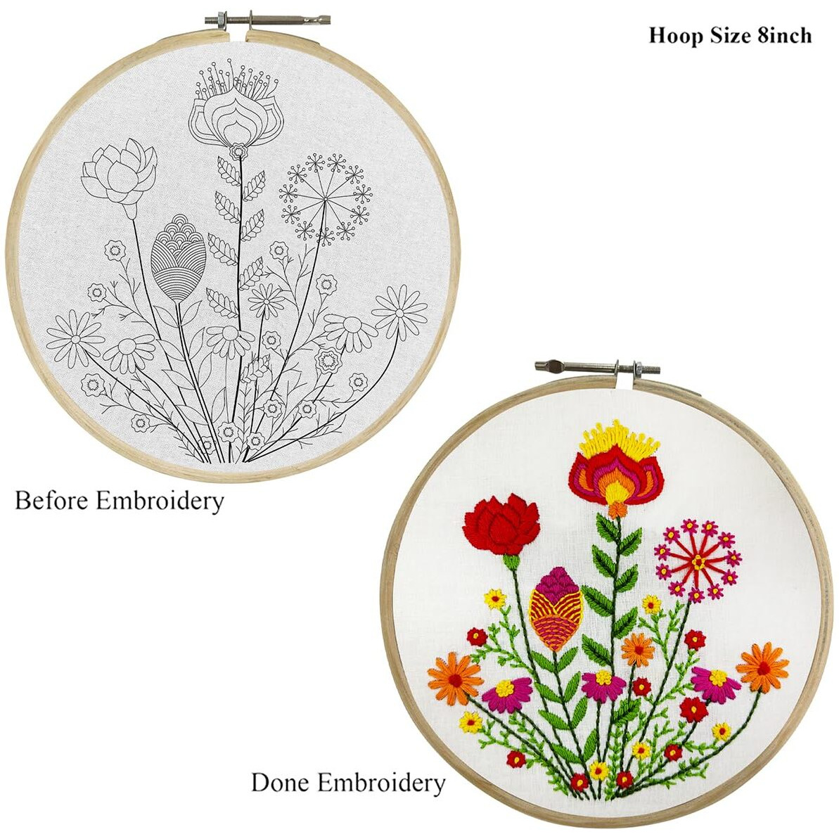 Embroiderymaterial Kit For Beginners & Kids To Learn Basic Cross Stitch Embroidery/Digital Printed Cloth Fabric, Instructions Papers, Threads & Needles All Materials Included, Multicolor