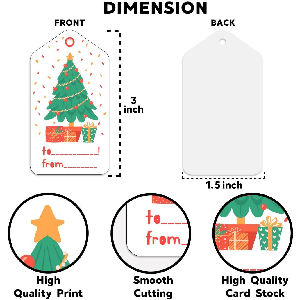 Festiko Christmas Gift Tags, Christmas Theme Gift Tags,Xmas Tree Gift Tags Hanging Label For Diy Christmas Gift Wrap And Label Package Pack Of 48 Pcs (Multicolor)