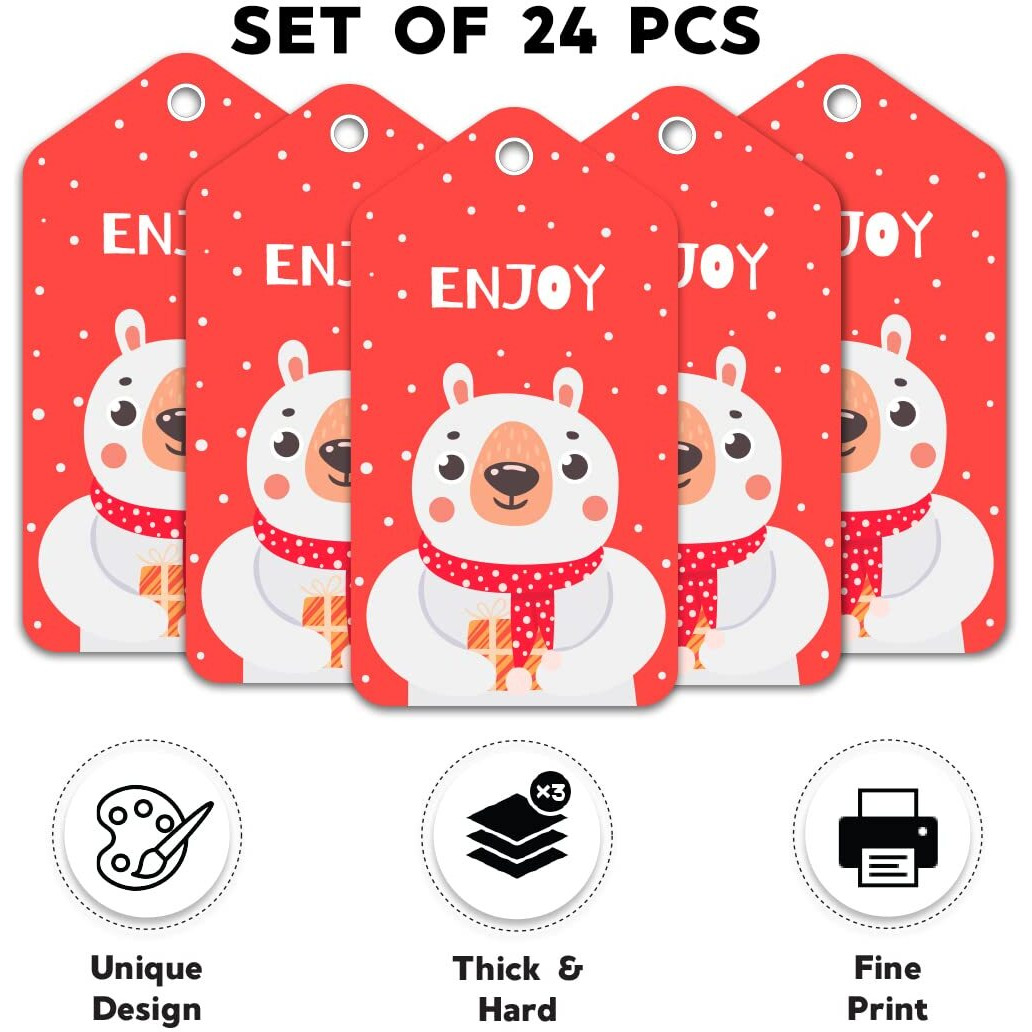 Festiko Christmas Gift Tags, Christmas Theme Gift Tags,Xmas Wishes Gift Tags Hanging Label For Diy Christmas Gift Wrap And Label Package Pack Of 24 Pcs (Red)