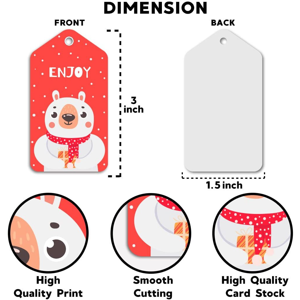 Festiko Christmas Gift Tags, Christmas Theme Gift Tags,Xmas Wishes Gift Tags Hanging Label For Diy Christmas Gift Wrap And Label Package Pack Of 24 Pcs (Red)