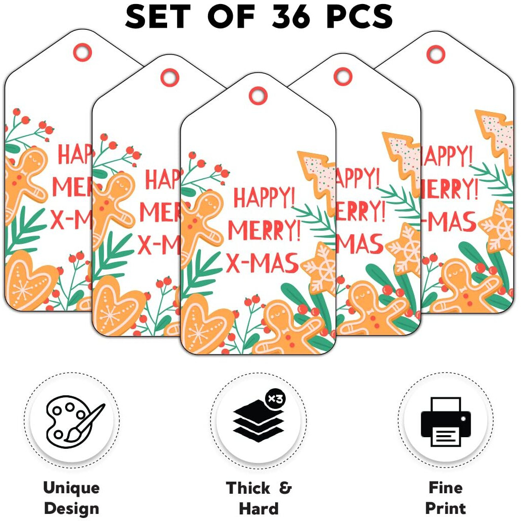 Festiko Christmas Gift Tags, Christmas Theme Gift Tags,Xmas Happy Merry X-Mas Gift Tags Hanging Label For Diy Christmas Gift Wrap And Label Package Pack Of 36 Pcs (Multicolor)