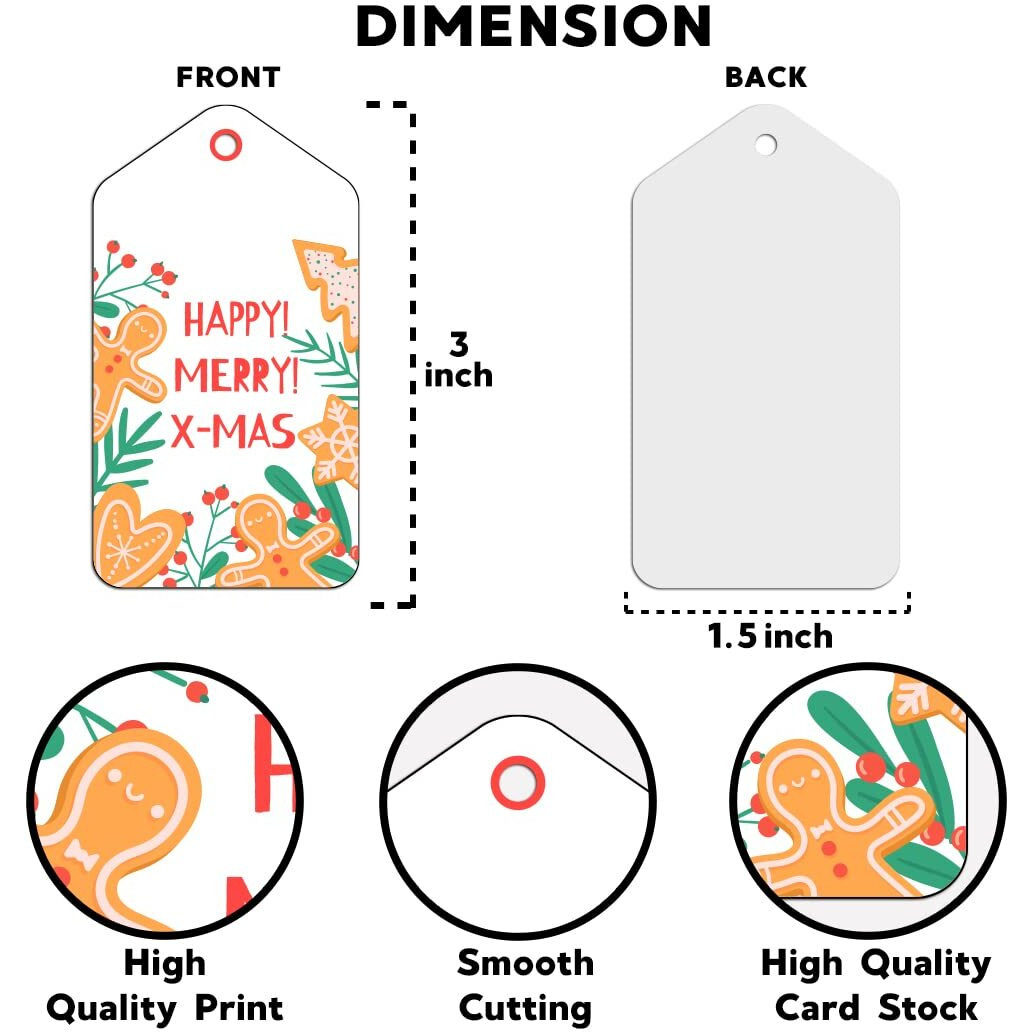Festiko Christmas Gift Tags, Christmas Theme Gift Tags,Xmas Happy Merry X-Mas Gift Tags Hanging Label For Diy Christmas Gift Wrap And Label Package Pack Of 36 Pcs (Multicolor)