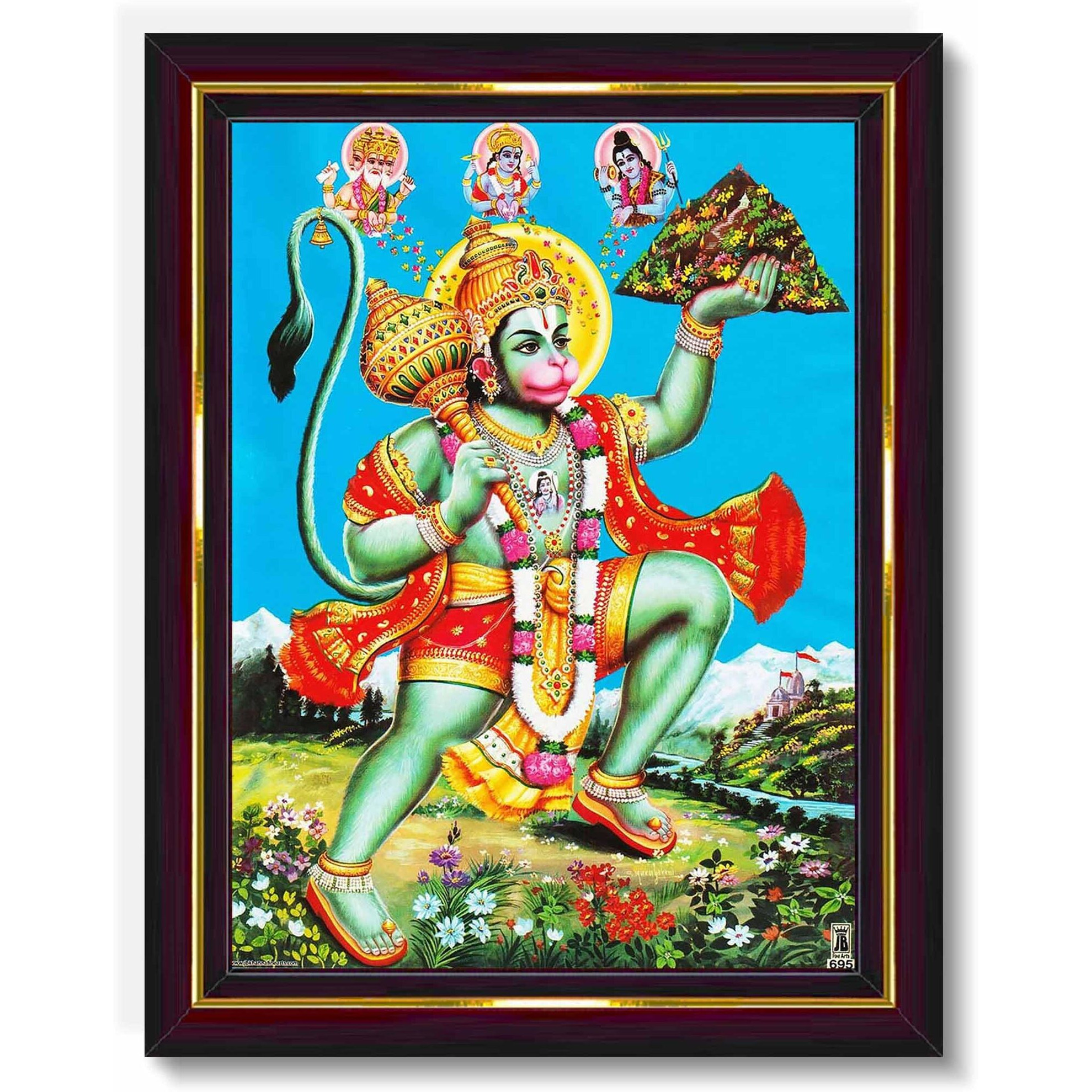 Pavan Photo Laminations Lord Hanuman Ji Hanumanji Jai Bajrangbali Wall Painting Framed Home Decor (Wood,Matte,Brown,Small Size,6 X 8 Inch) B769S