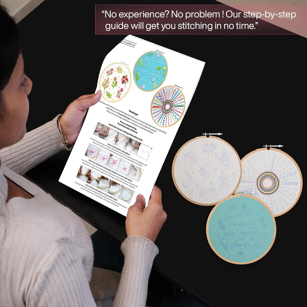 Embroiderymaterial Cross Stitch Hand Embroidery Kit For Beginners,Adult With Pattern Printed Cloth Fabric,Combo Of 3 Embroidery Designs,Instruction Paper&All Materials Included(Pack Of 3),Multicolor