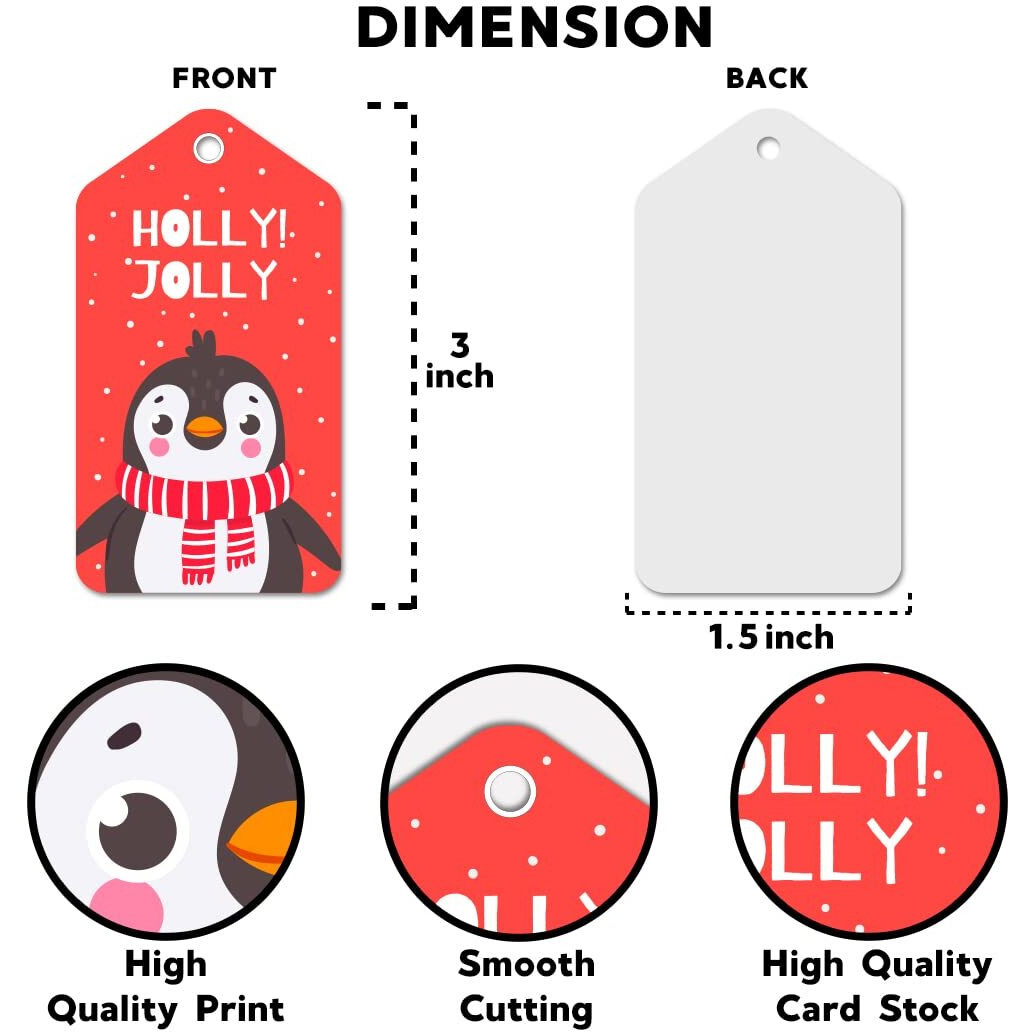 Festiko Christmas Gift Tags, Christmas Theme Gift Tags,Xmas Holly Jolly Gift Tags Hanging Label For Diy Christmas Gift Wrap And Label Package Pack Of 42 Pcs (Red)