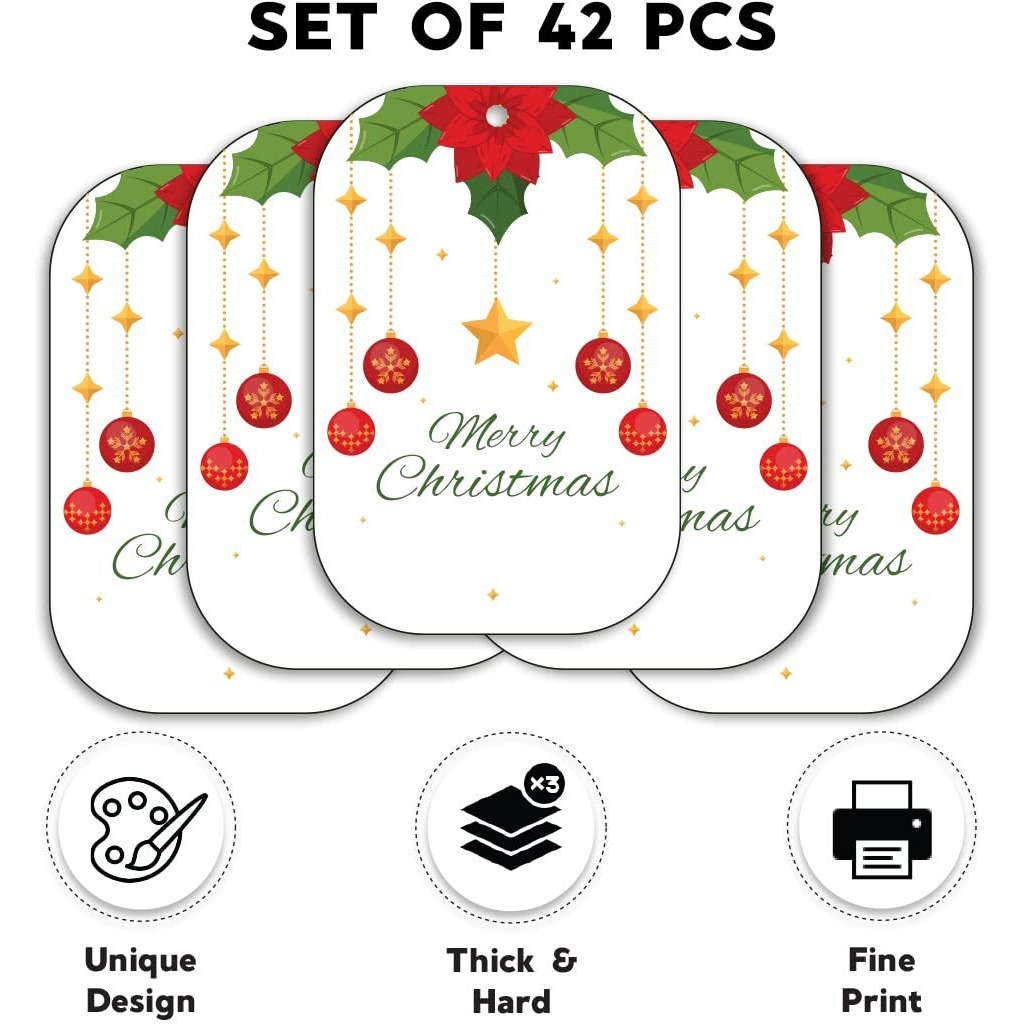 Festiko Christmas Gift Tags, Christmas Theme Gift Tags,Xmas Gift Tags Hanging Label For Diy Christmas Gift Wrap And Label Package Pack Of 42 Pcs (White & Red)