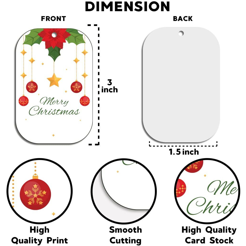 Festiko Christmas Gift Tags, Christmas Theme Gift Tags,Xmas Gift Tags Hanging Label For Diy Christmas Gift Wrap And Label Package Pack Of 42 Pcs (White & Red)