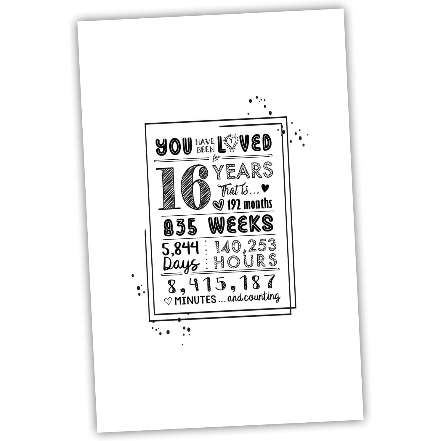 Printnet Sweet 16 Birthday Decorations - Cute Guest Book Alternative Or Gift - Great 16Th Birthday Decorations For Girls Or 16Th Birthday Decorations For Boys - 12X18 Signature Poster -16 Years Loved (Unframed)