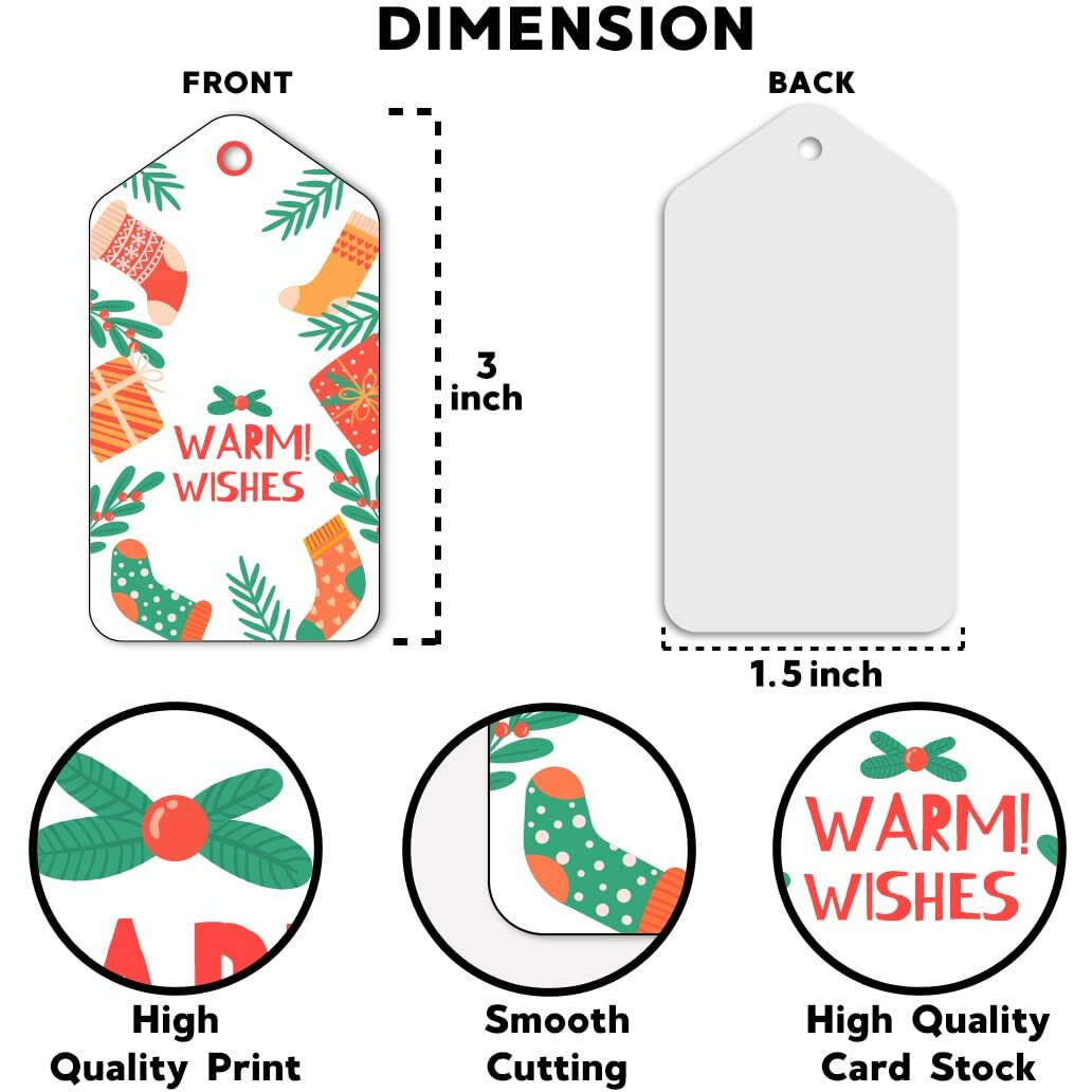 Festiko Christmas Gift Tags, Christmas Theme Gift Tags,Xmas Warm Wishes Gift Tags Hanging Label For Diy Christmas Gift Wrap And Label Package Pack Of 36 Pcs (Multicolor)